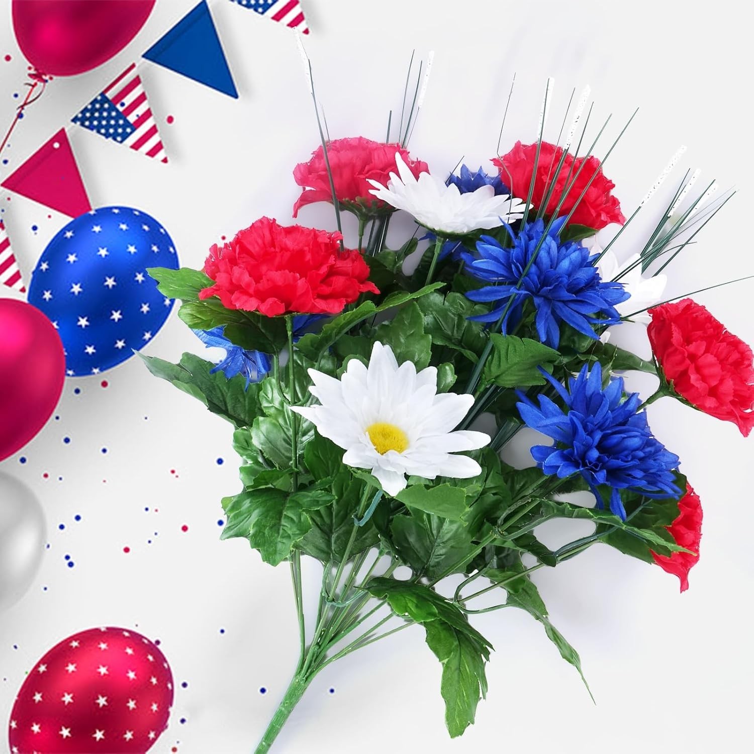 Patriotic 17.3″ Artificial Flower Bouquet for Memorial Day & 4th of July Decor