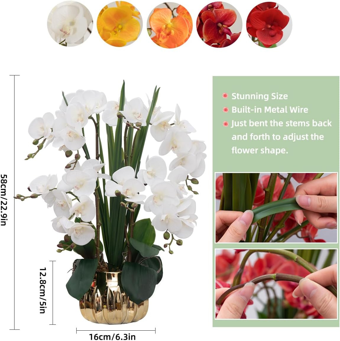Real Touch Artificial Orchid in Ceramic Vase – 22.9” White Phalaenopsis Decor