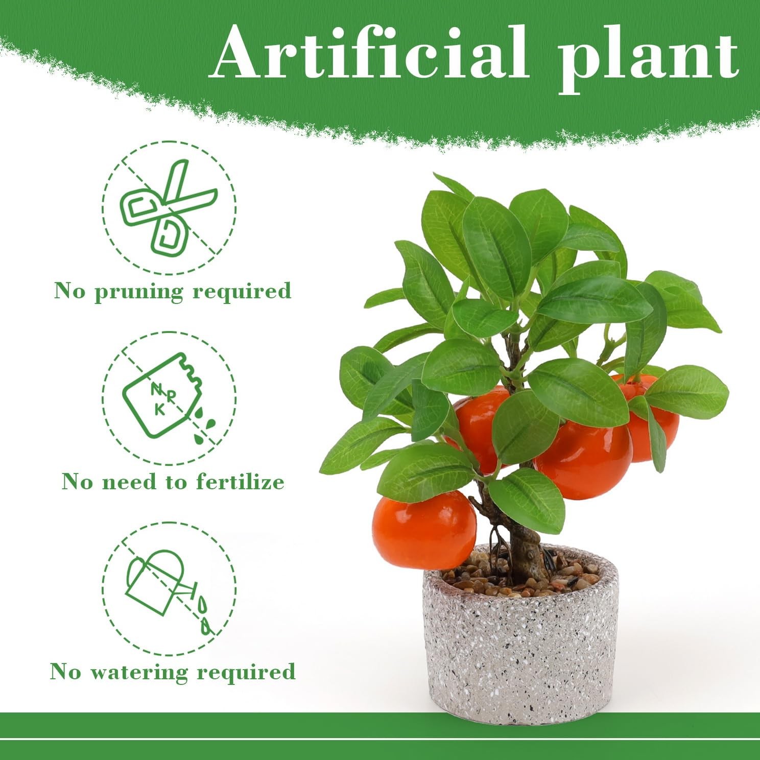 Artificial Orange Tree Potted Plants Faux Citrus Fruit Bonsai Greenery Decor