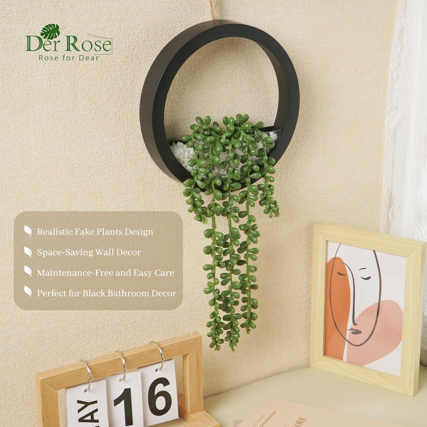 2 Pack Fake Plants Hanging Artificial Succulents Plants in Black Pots for Living