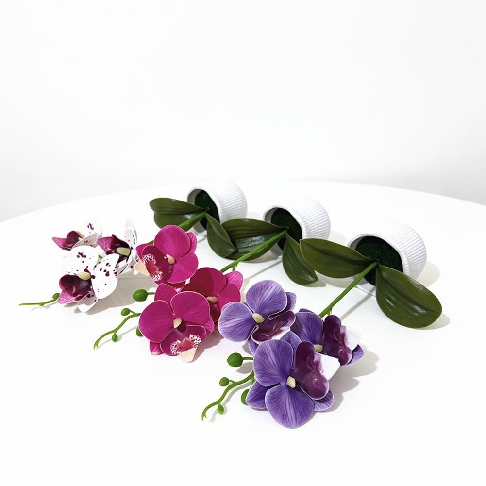 Fake Orchid Plant in Pot Plastic Fabric Materials 25x12cm for Modern Home Decor