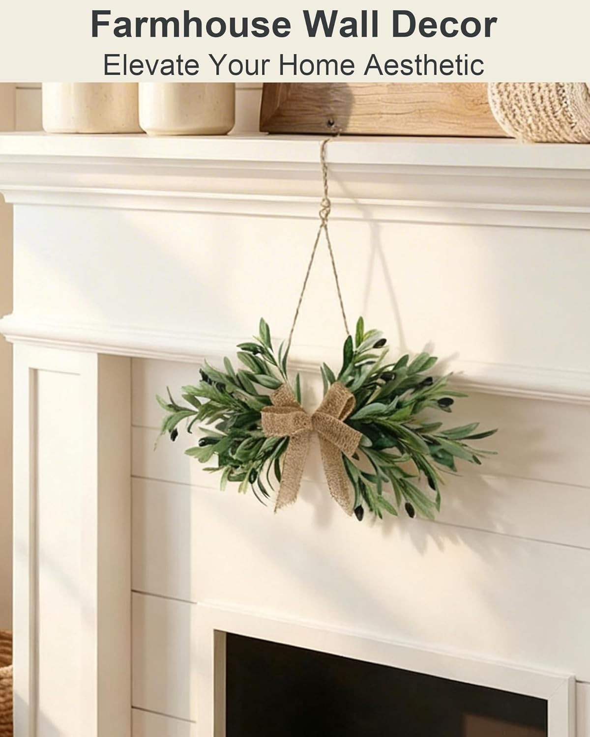 24″ Handmade Olive Swag Set with Burlap Bow – Perfect for Home Decor & Events