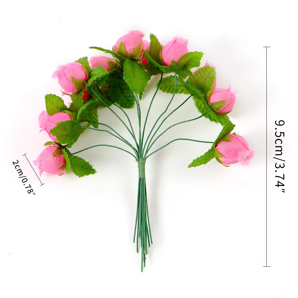 12Pcs/Lot Mini Artificial Rose Flowers Bouquet Silk Fake Flowers for Home Decor