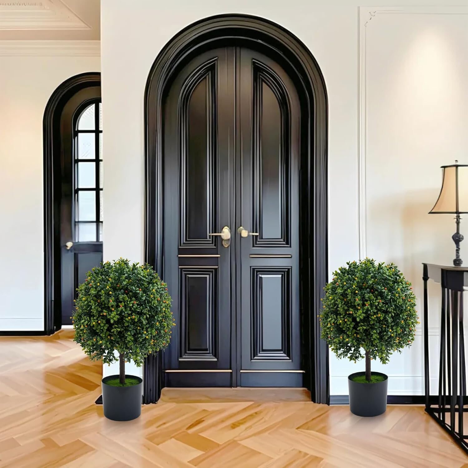Artificial Topiary Triple Ball Boxwood Tree 2 Pack Fake Topiaries Trees 19.69in