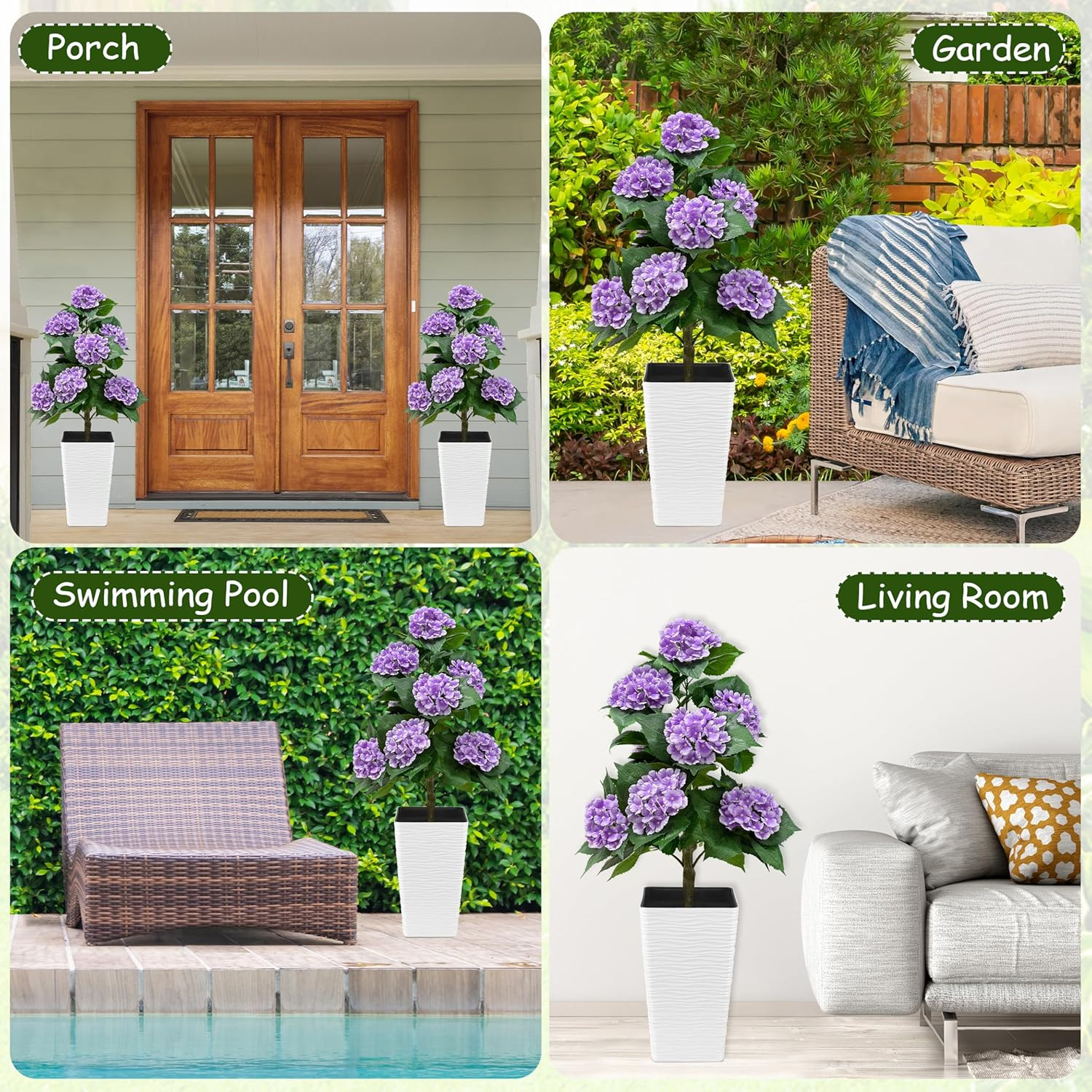 46″ Purple Hydrangea Tree – Faux Flower Topiary Plant for Home & Office Decor