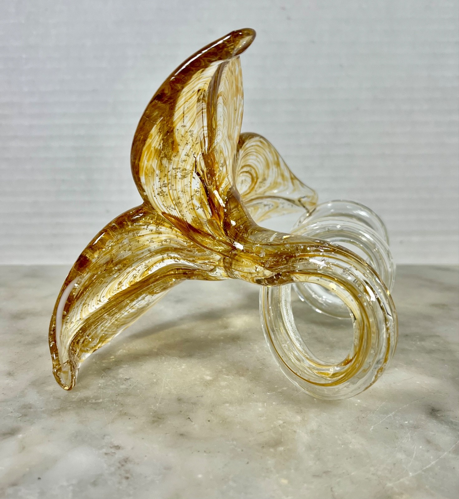 VTG Hand Blown Glass Petal Flower Amber Color