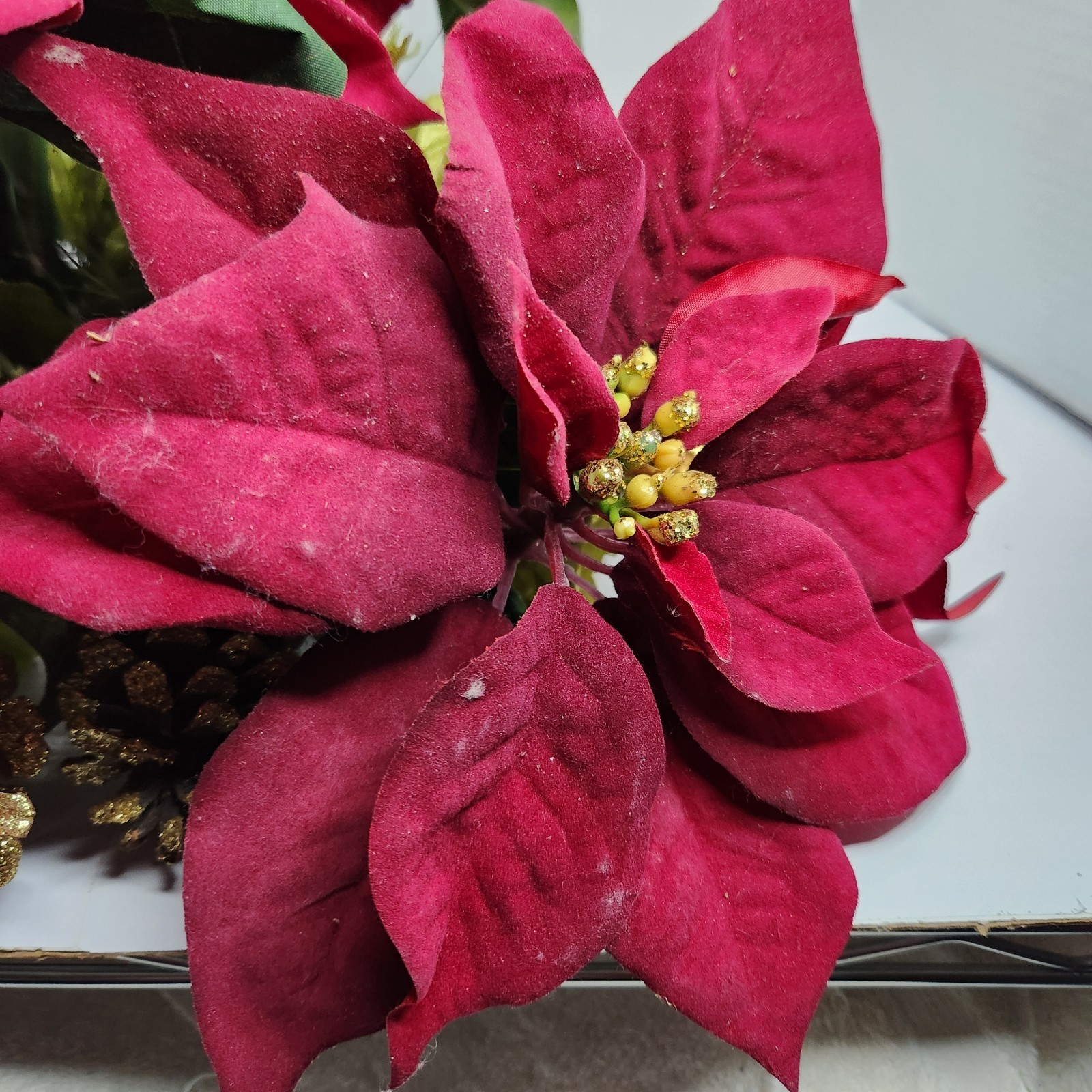 Artificial Poinsettia Flower Lot Red Christmas Holiday Floral Decor Mixed Stems