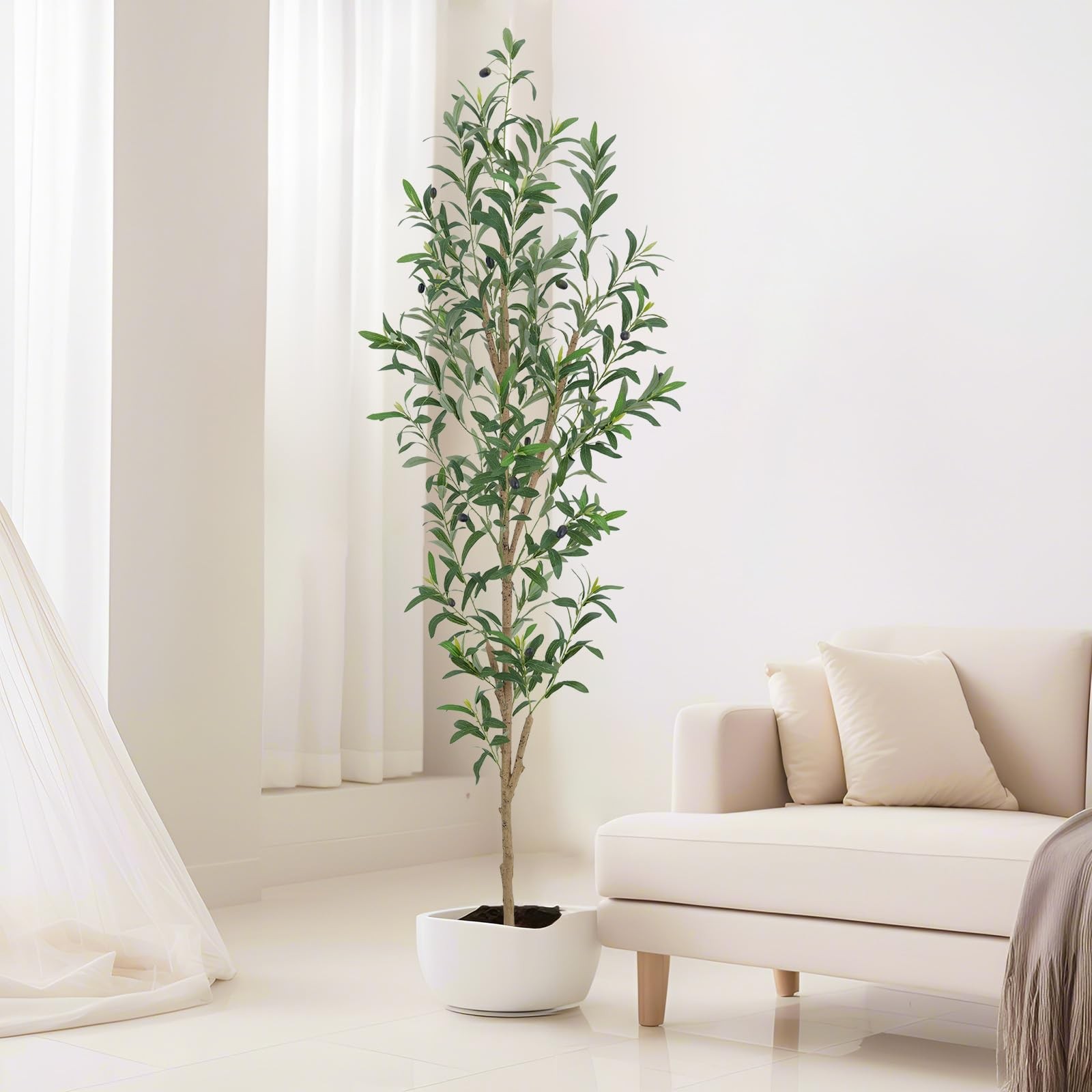 6FT Artificial Olive Tree, Realistic Faux Tree with Leaves and Fruits for Ind…