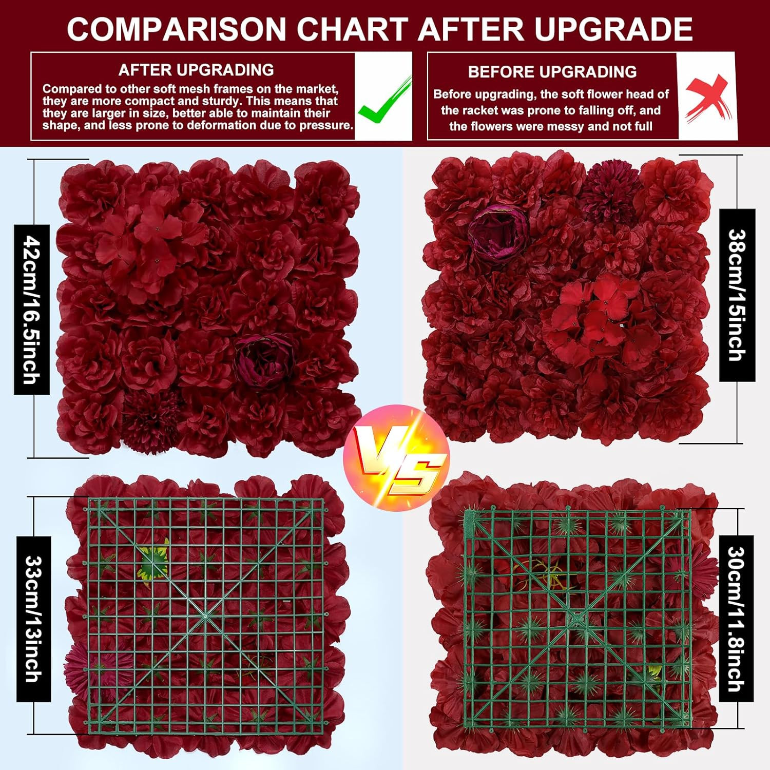 Maroon Flower Wall Panel Set – 12 Pcs Silk Rose Backdrop for Events & Home Decor