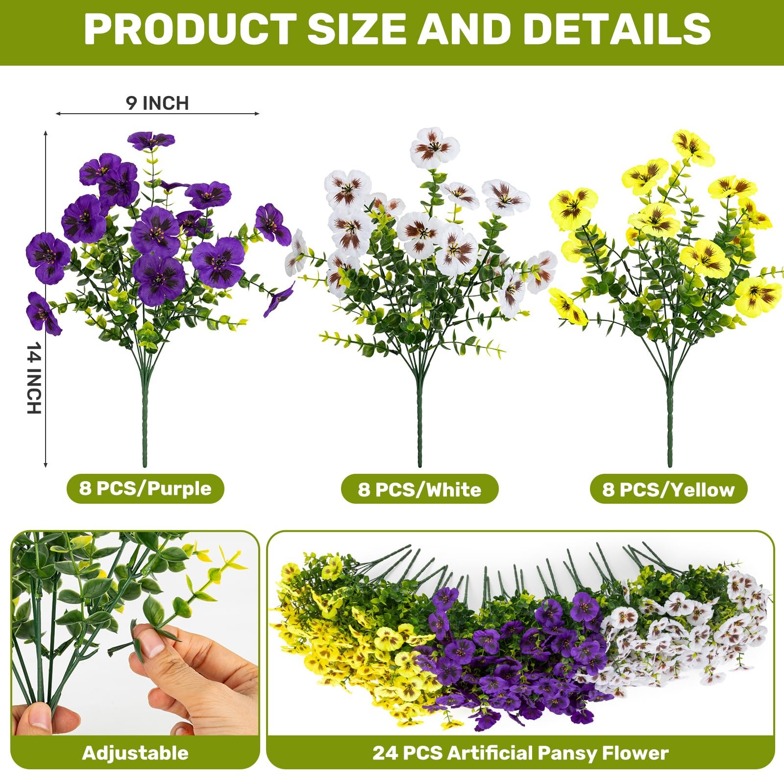 24 Pcs Artificial Fake Pansy Flowers for Outdoor,Faux Silk Plants Flowers UV …