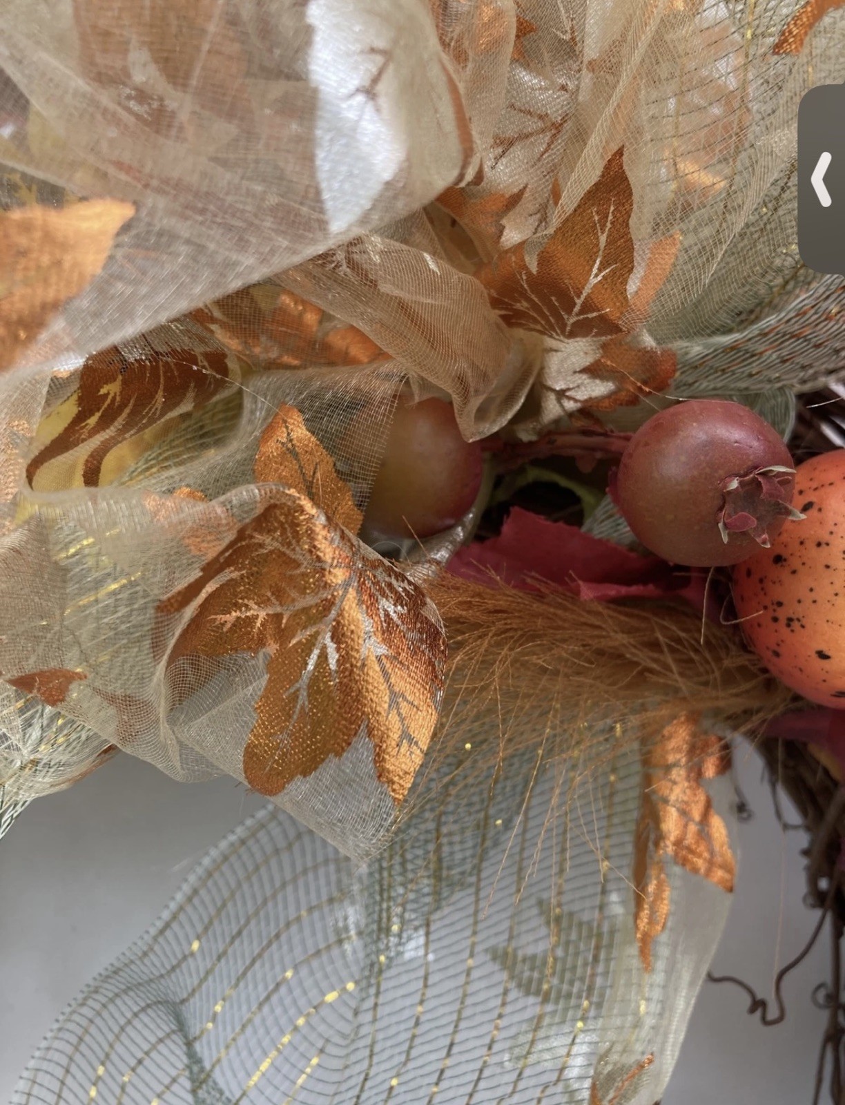 Sunflower Grapevine Country Rustic Wreath w Chinese Lanterns Pomegranate, ferns