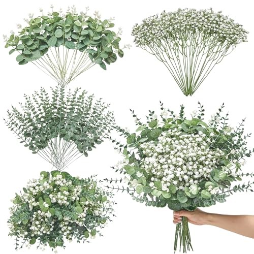 100 Pcs Mixed Artificial Eucalyptus Stems,Babys Breath Artificial 100pcs