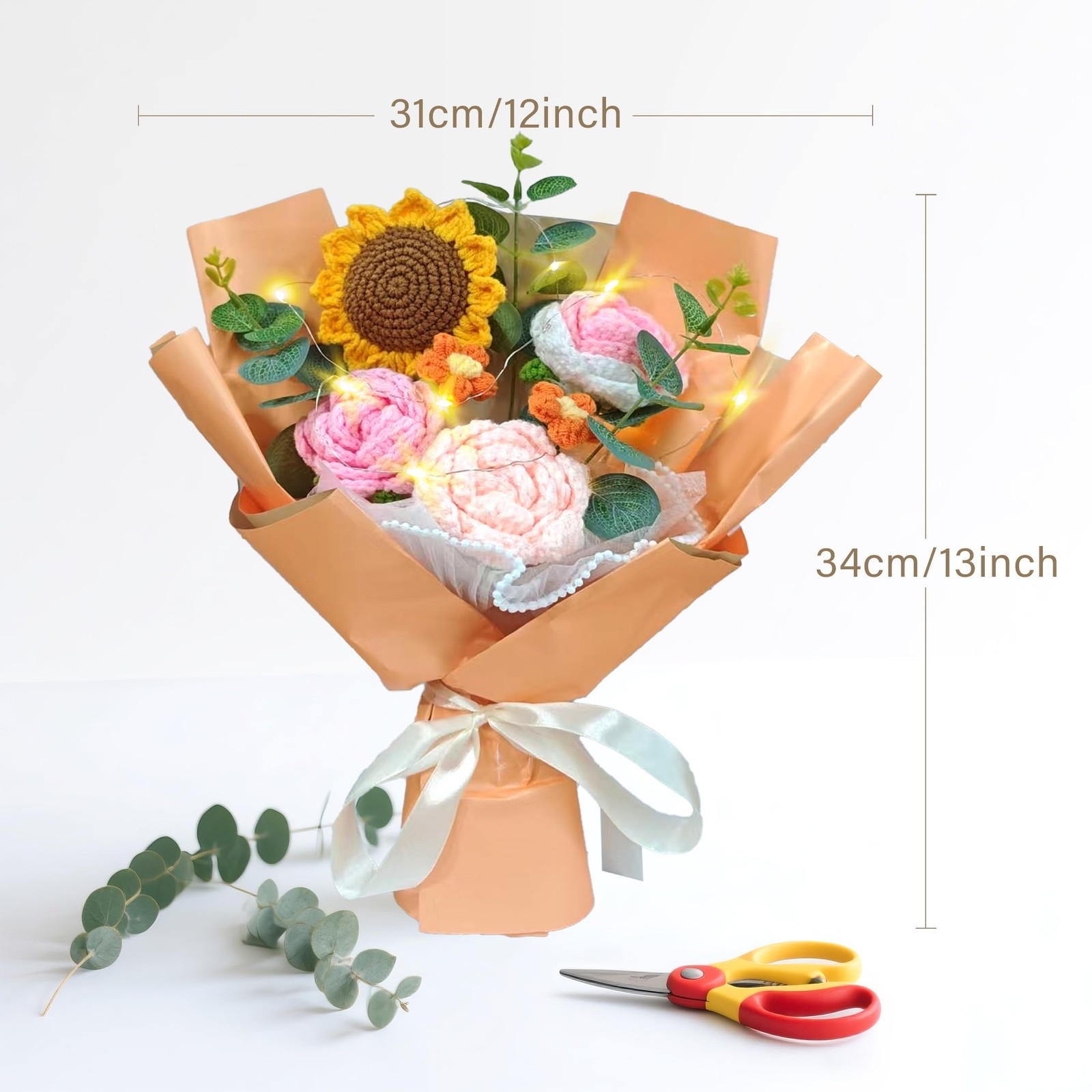 Crochet Rose Flower Bouquet, Valentine’s Day Handmade Artificial Crochet Flow…