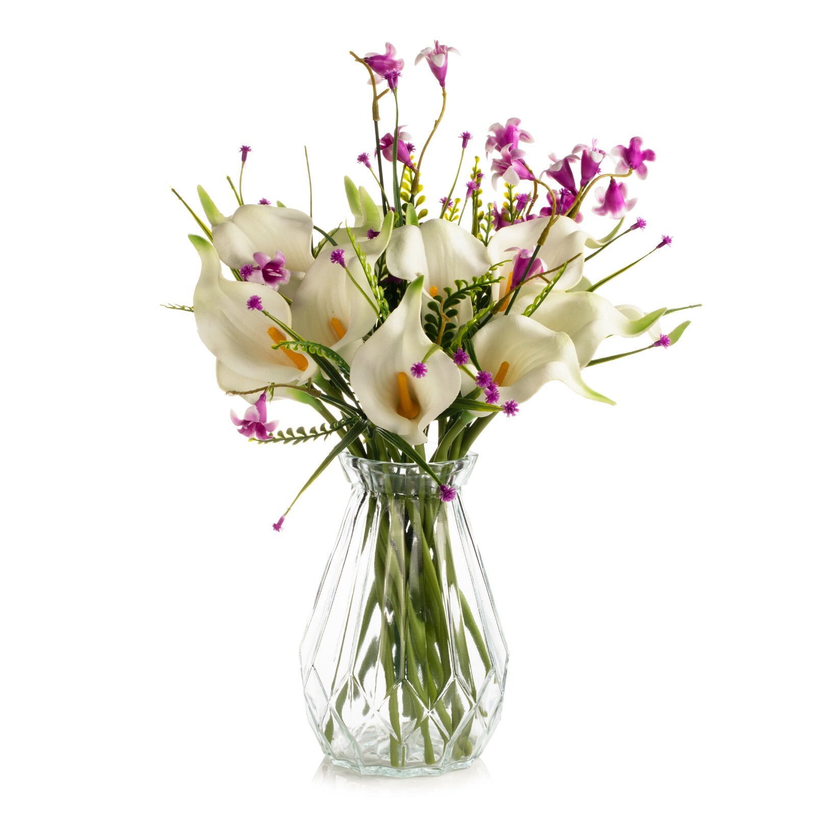 13″ Mixed Real Touch Calla Lily Flower with Filler in Glass Vase for Home Decor