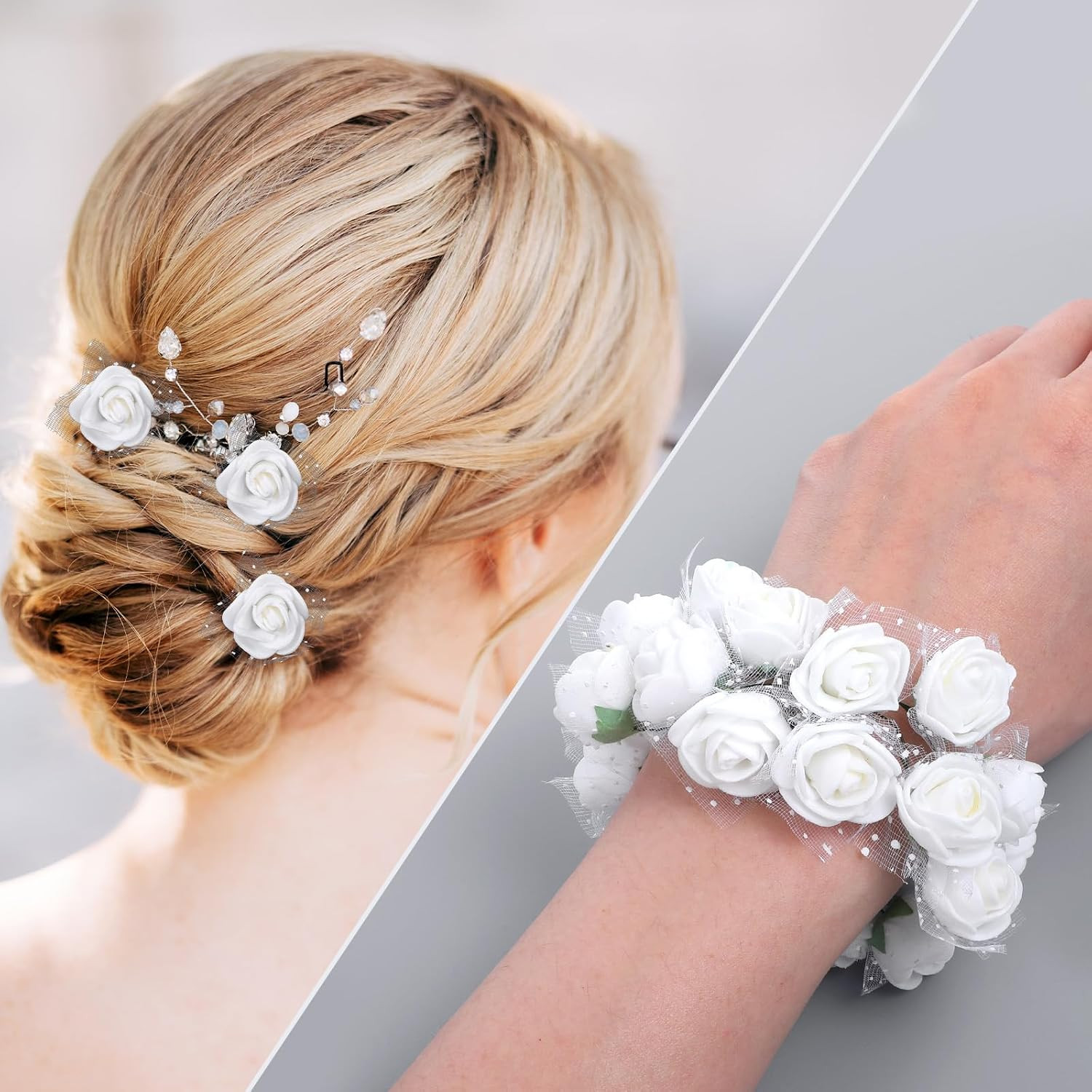 144Pcs Mini Artificial Rose Flower Heads and Soft Stem Small White Flowers with