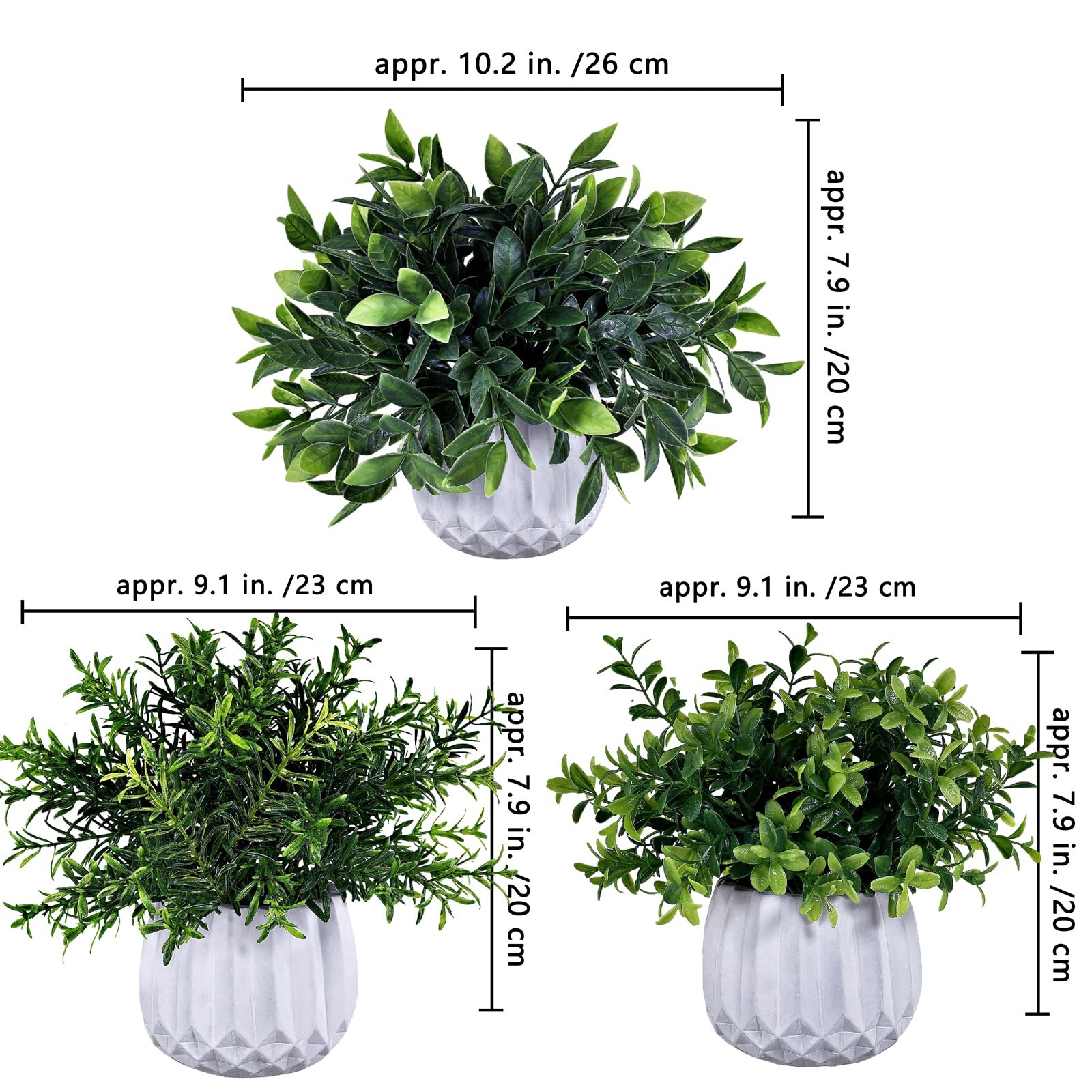3 Pcs Faux Potted Plants Set – Artificial Eucalyptus, Rosemary, Boxwood Green…
