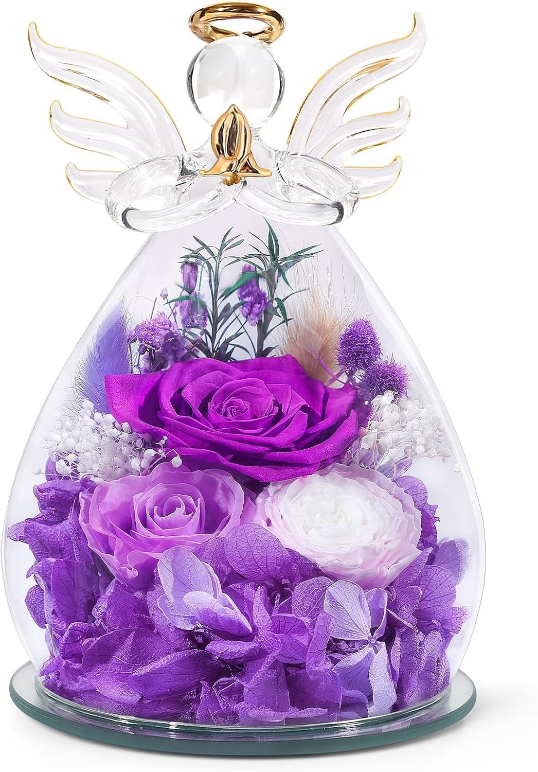 Gifts for Mom Women Birthday Preserved Rose in Glass Angel Figurine Forever F…