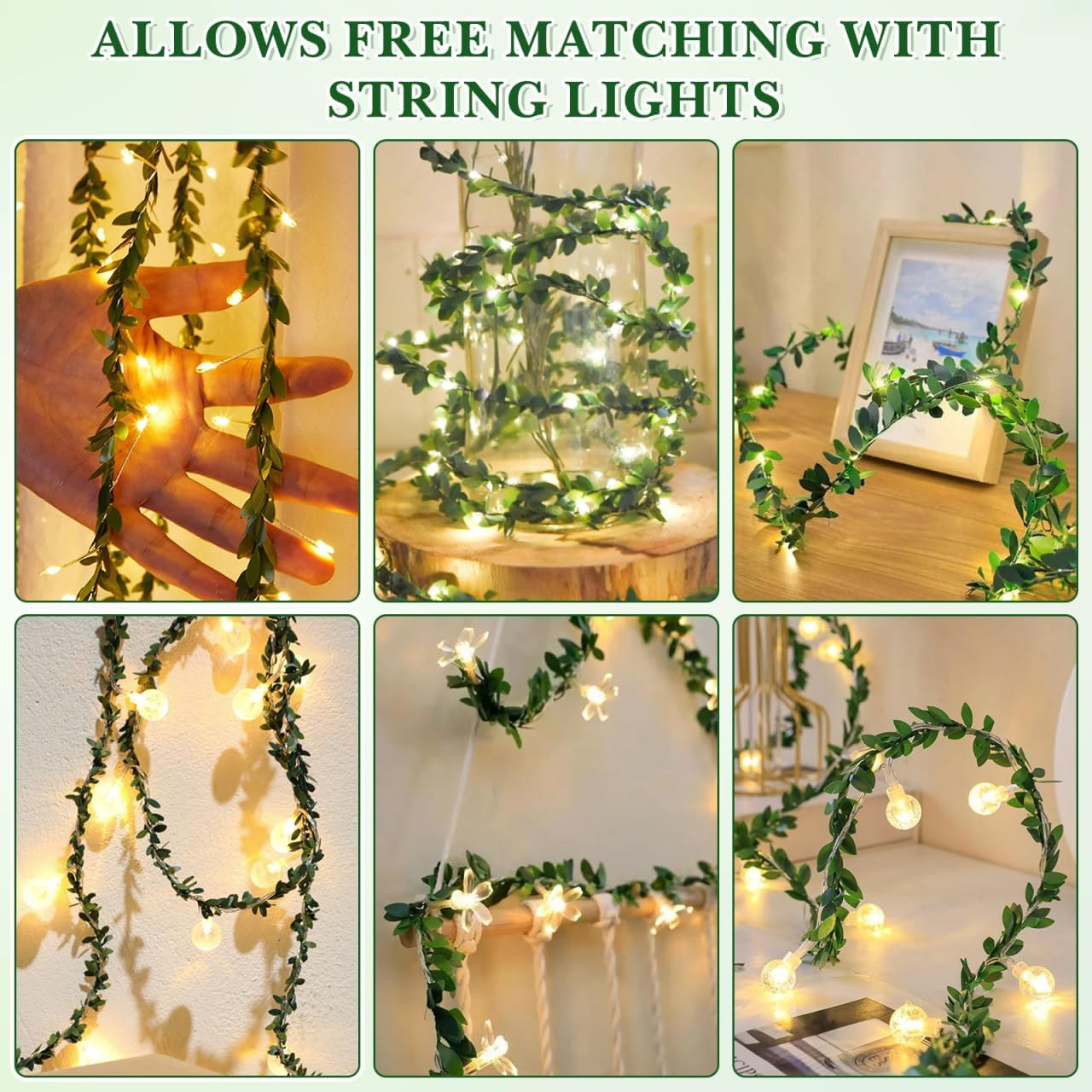 Fake Ivy Vine Boxwood Garland Green Leaves Ribbon Wire Greenery Artificial Mine