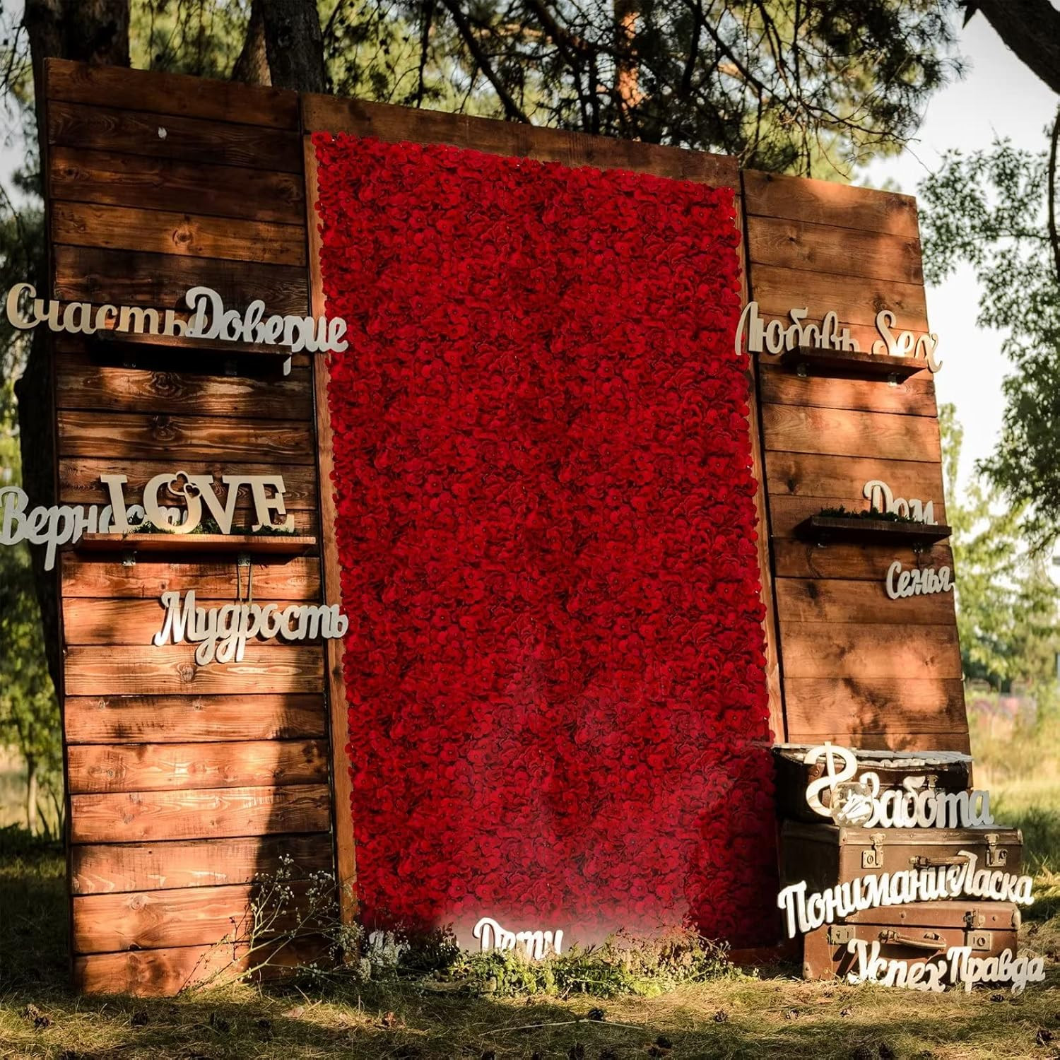 Red Hydrangea Flower Wall Backdrop – 6 Pcs 3D Silk Panels for Events Decor