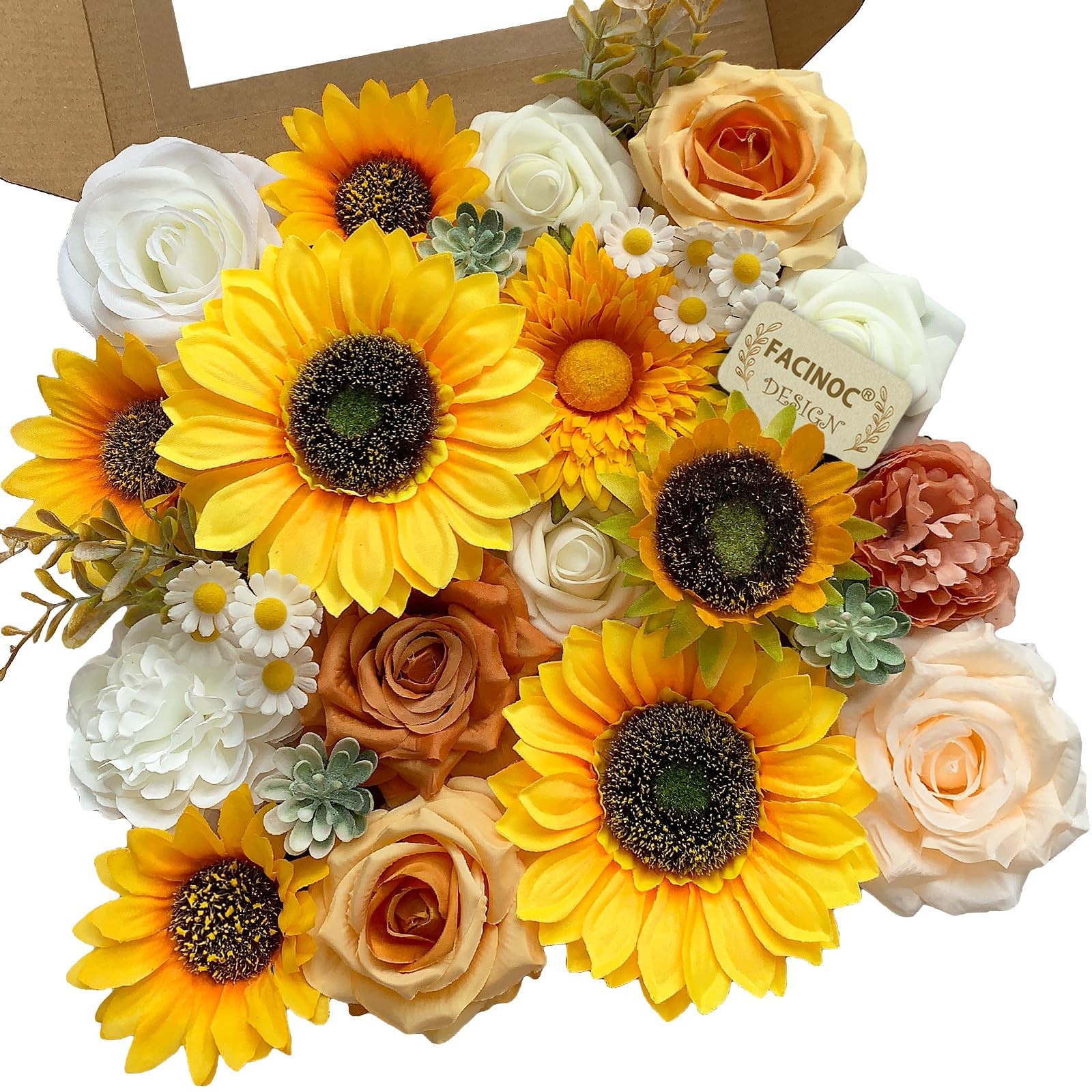 Yellow Sunflower Artificial Fake Silk Flower Bouquet Box Set Centerpiece Decor