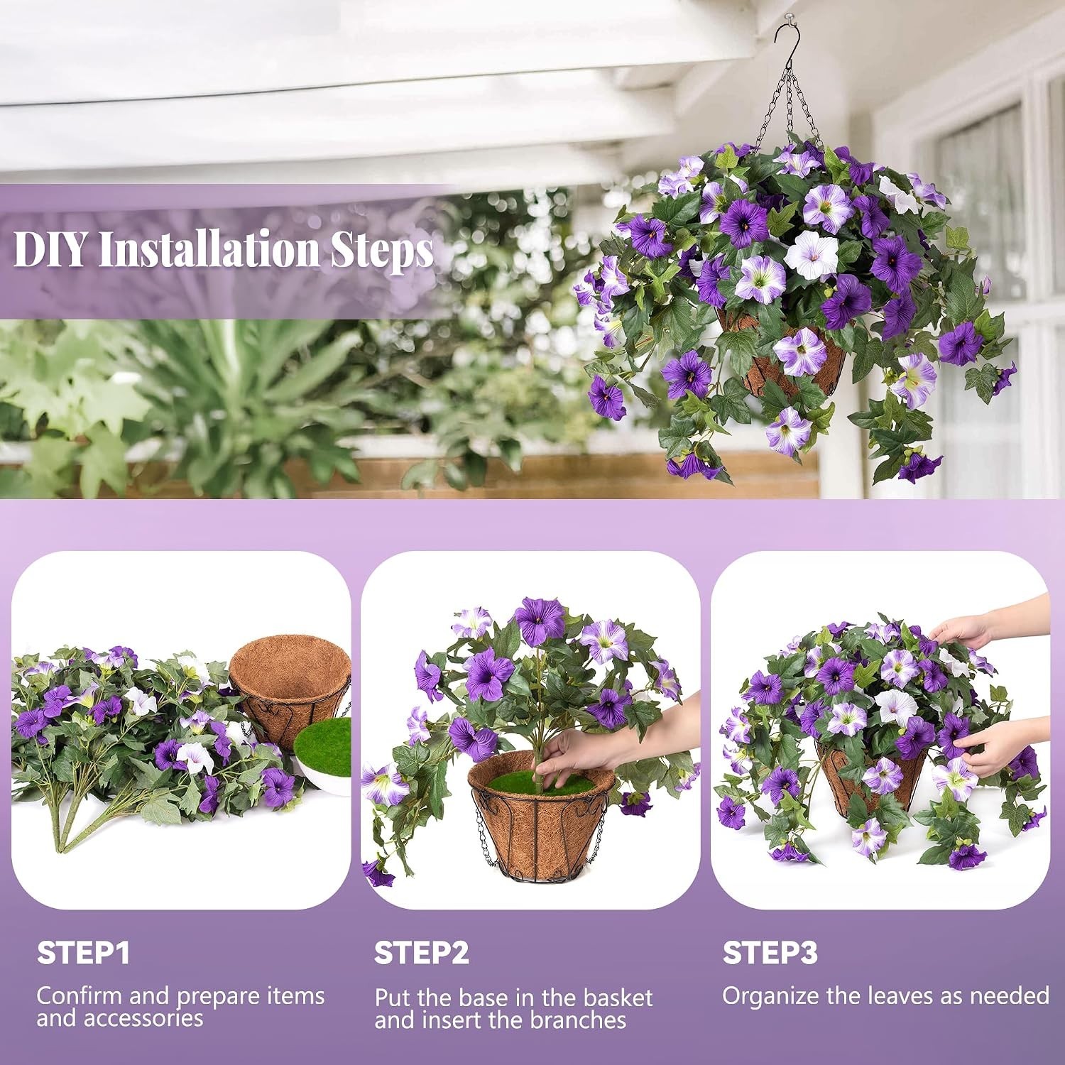 Realistic Hanging Morning Glory Flowers – Set of 3