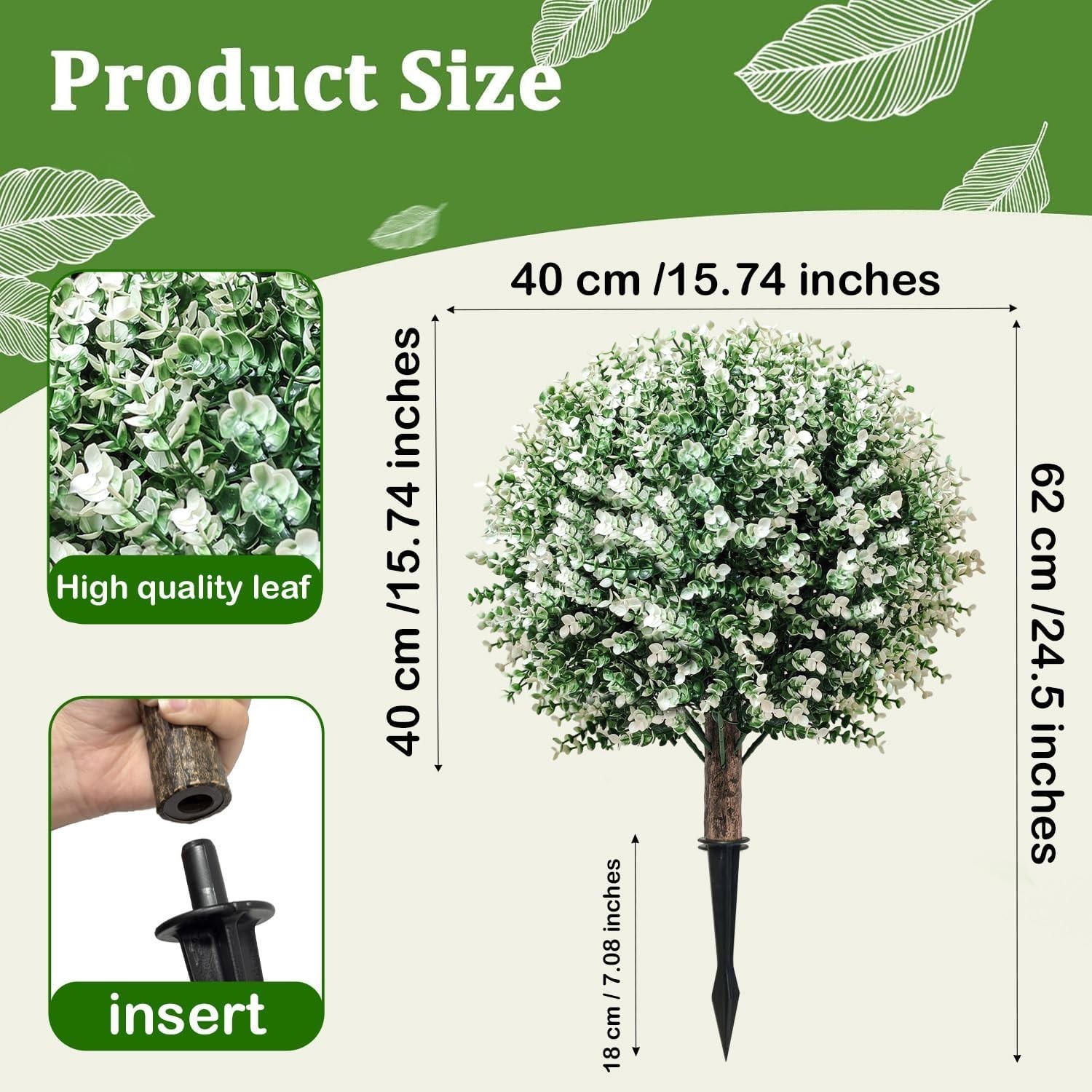 Artificial Boxwood Topiary Ball Trees, 2 Pack 24.5″ Faux Plants, Bushes Shrub…