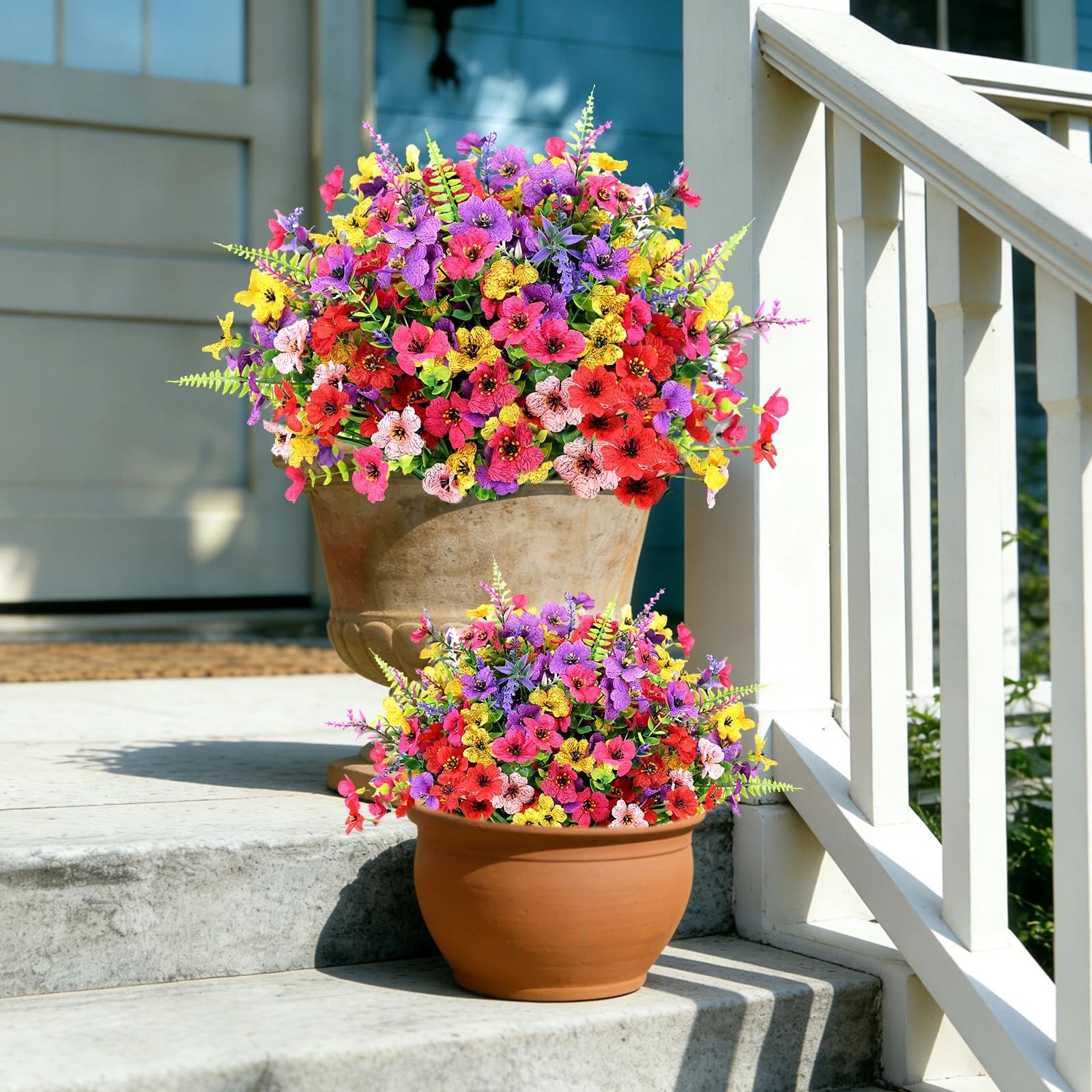 24 Bundles Artificial Flowers for Outdoors Decoration, UV Resistant Fake Silk…