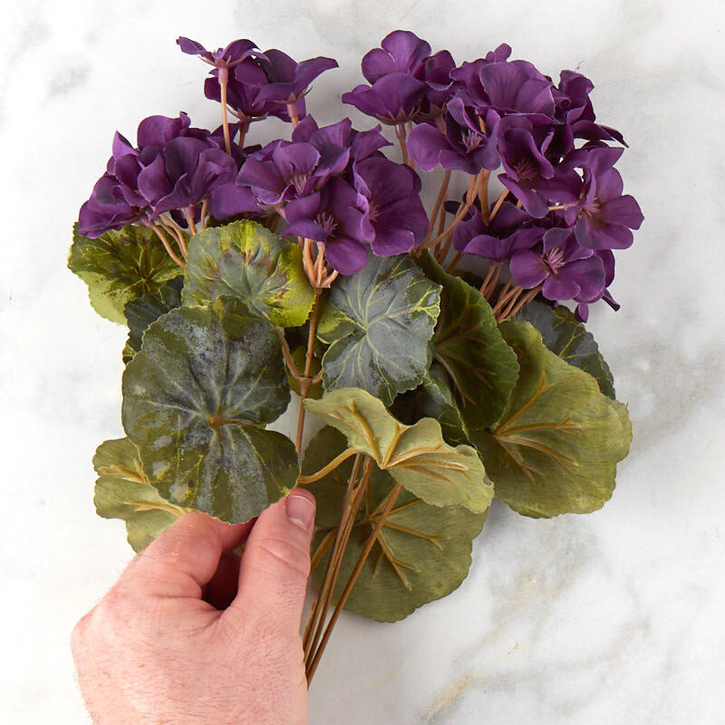 Set of 2 Poly Silk Purple Artifcial Geranium 14″ Floral Bushes