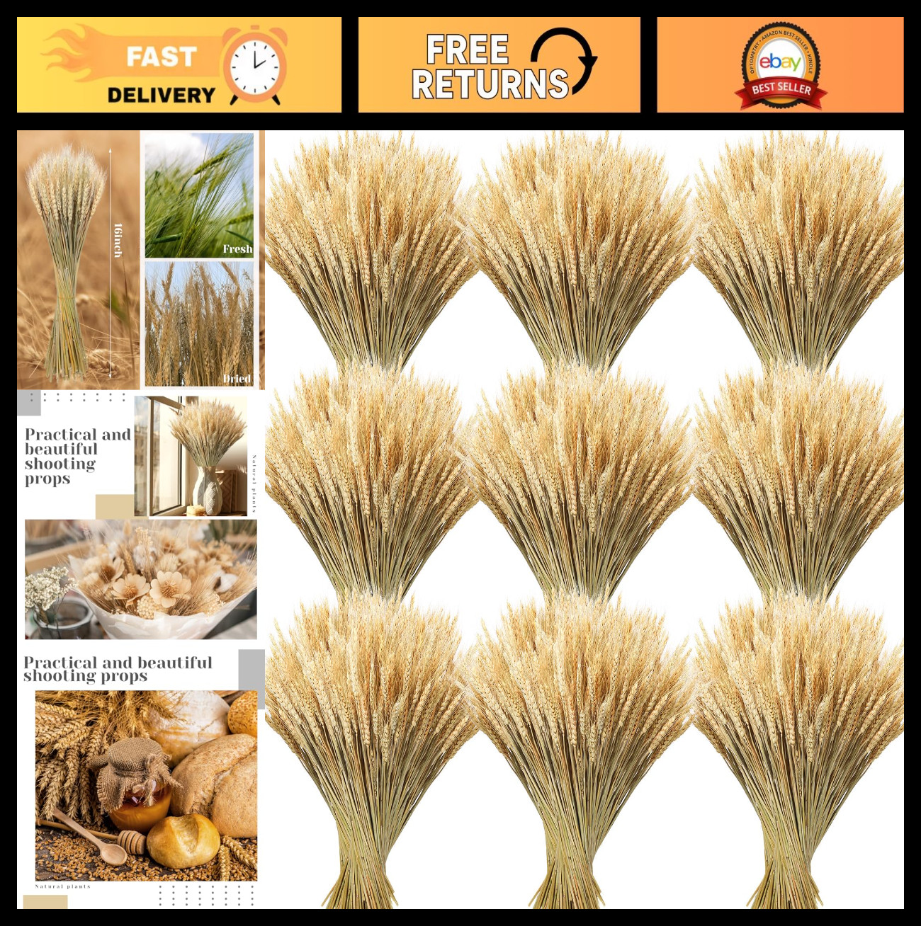800 Dried Wheat Stalks Bundle – Natural Wheat Grass for DIY Decor, Centerpieces