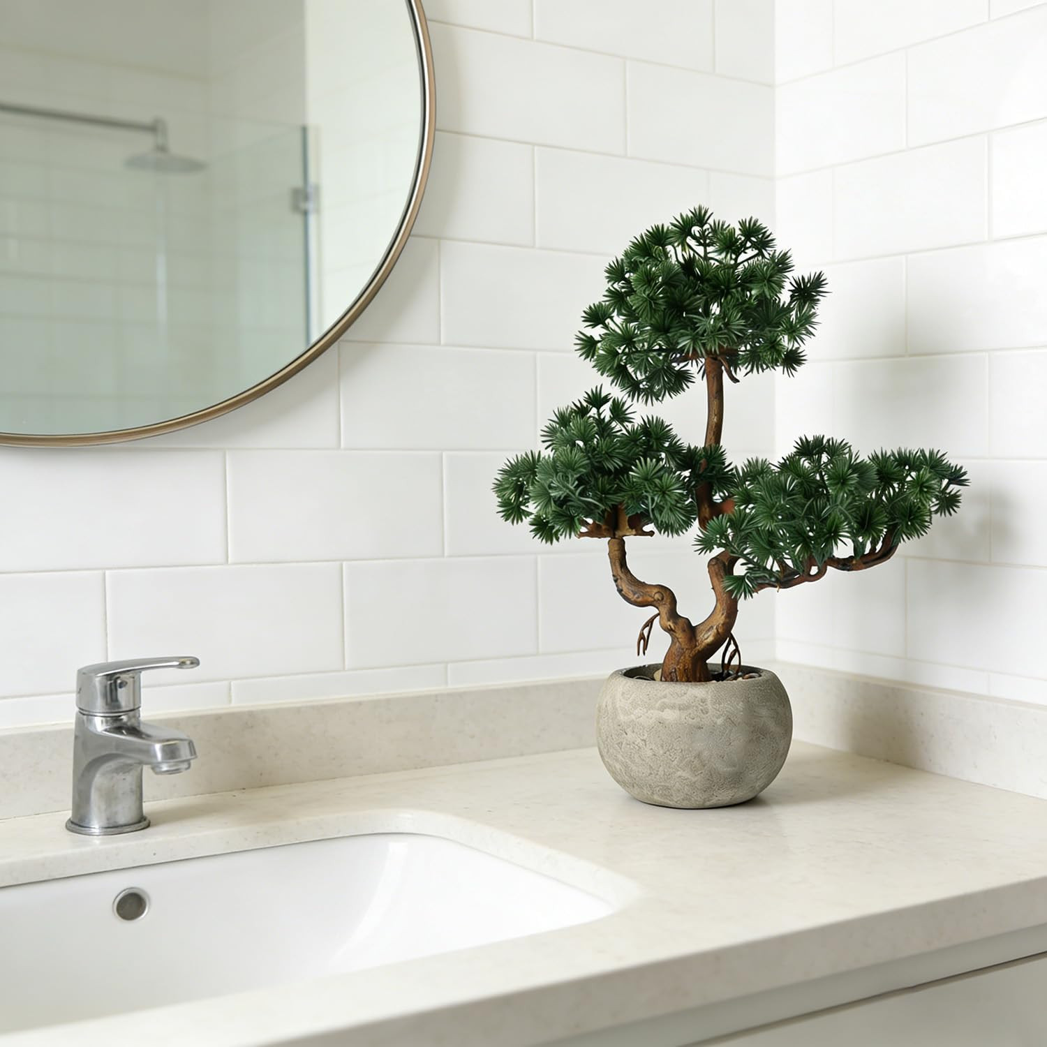 Artificial Bonsai Tree Potted Plant with Pot, 11″ Tall Small Fake Potted Faux Pl