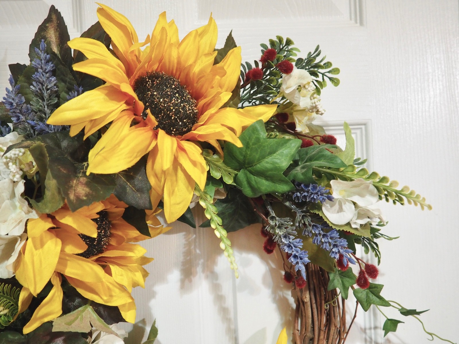 22” Sunflower Wreath for Front Door – Rustic Farmhouse Grapevine Floral Decor