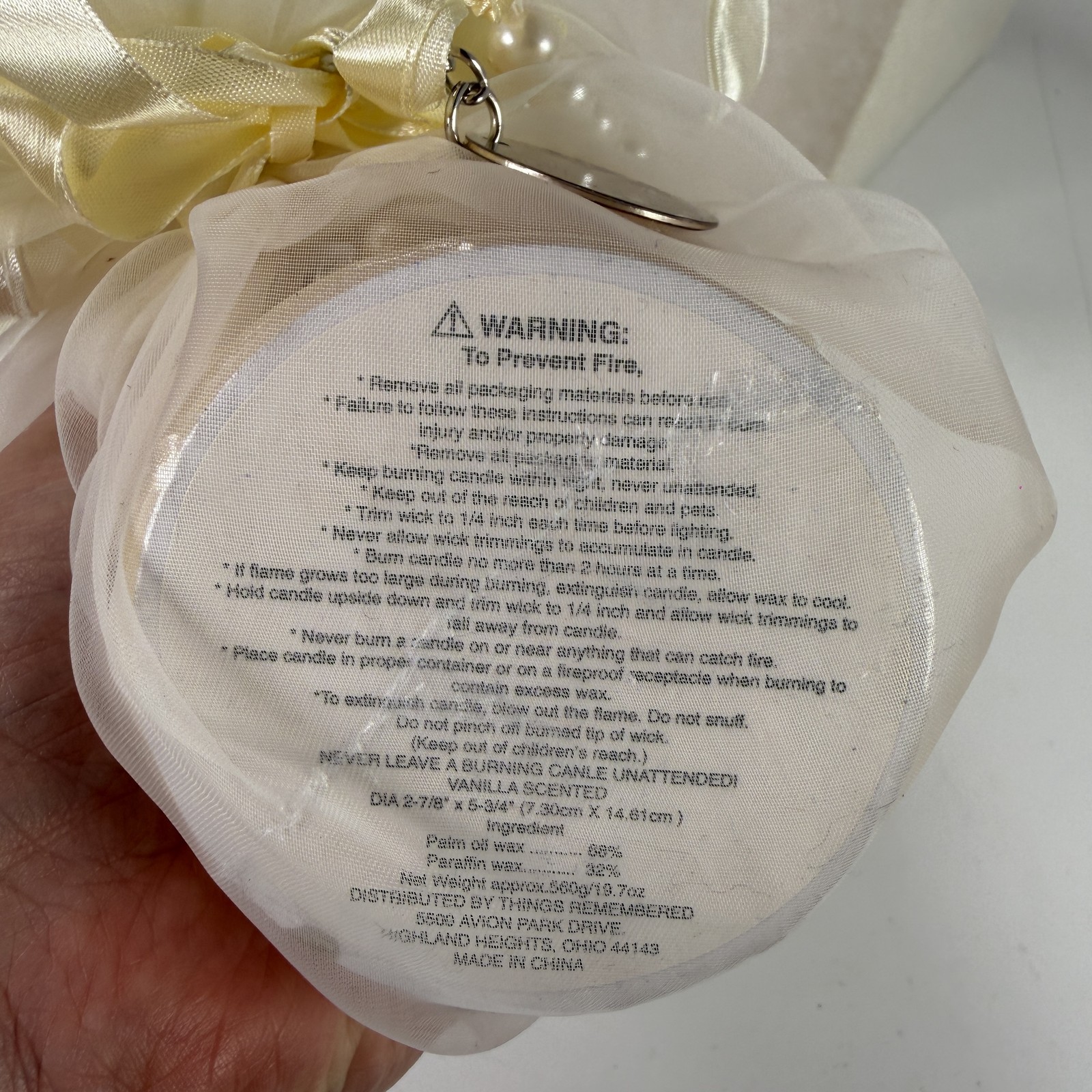 Things Remembered Vanilla Scented Pillar Candle with Pearl & Ribbon Decor NEW