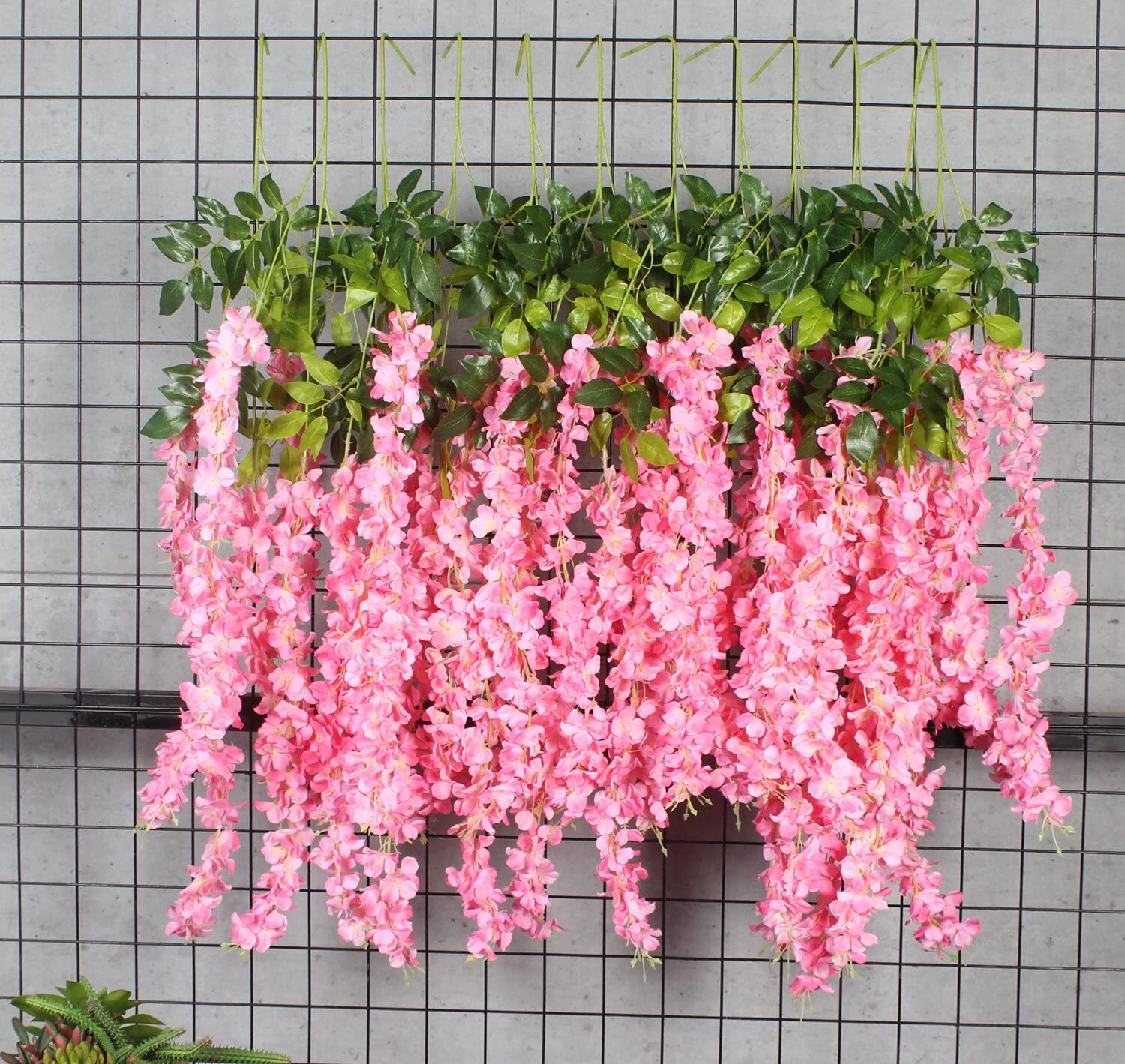 24PCS Artificial Pink Fake Wisteria Vine Ratta Hanging Garland Silk Flower Decor