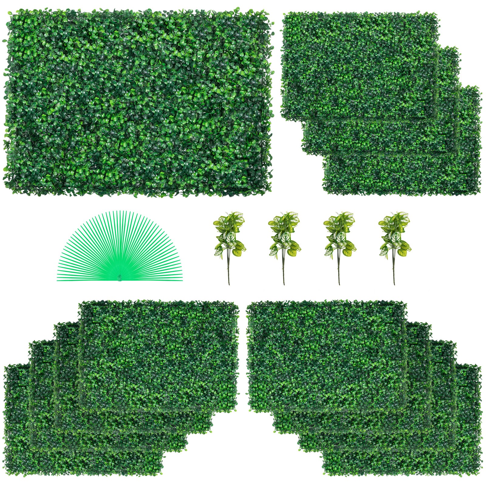 12pcs 24″x16″ Artificial Boxwood Mat Wall Hedge Decor Privacy Fence Panel Grass