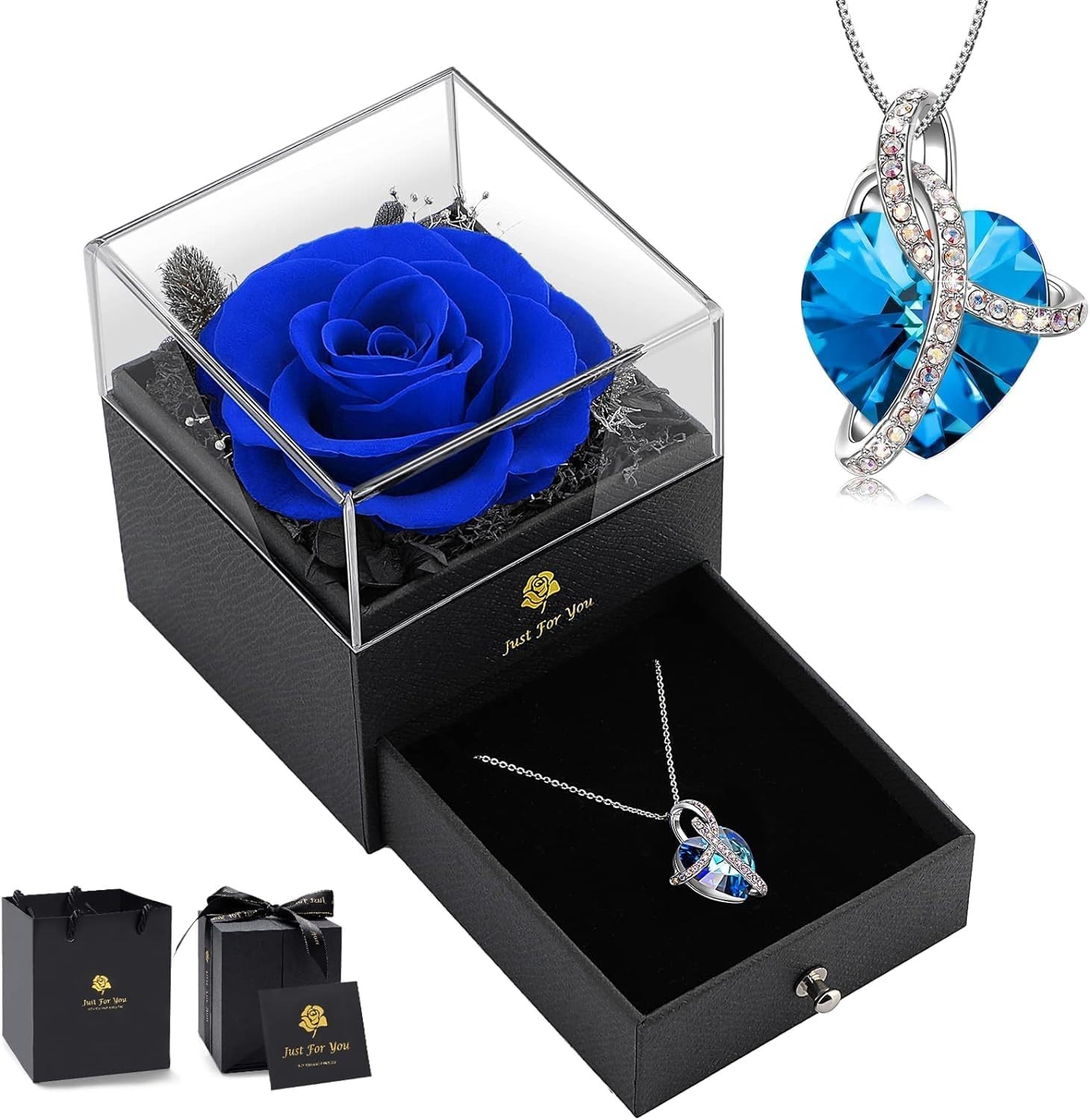 Galaxy Rose Butterfly Gift for Her Blue Flower Moissanite Necklace Birthday Mom