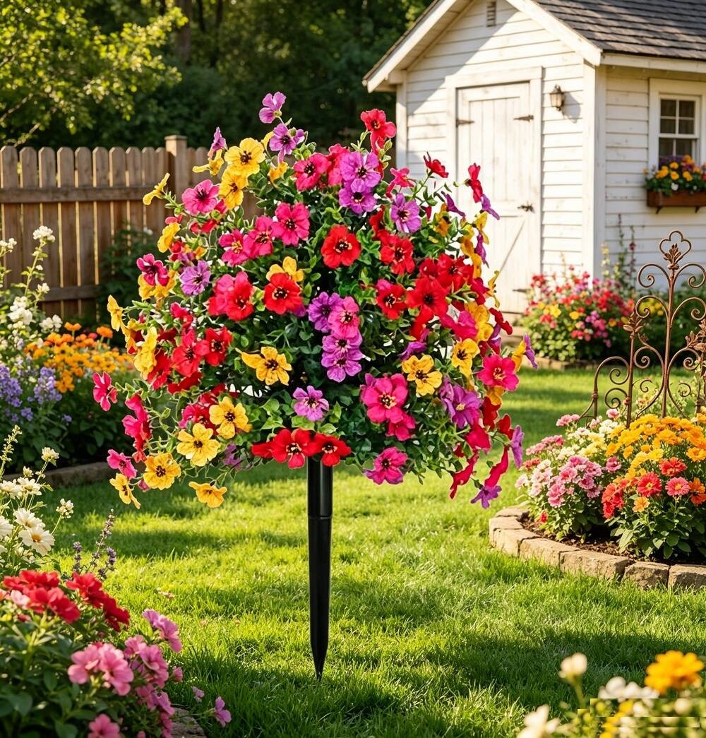 Artificial Violet Flowers with Ground Spike Fake Plants Garden Patio Yard Decor