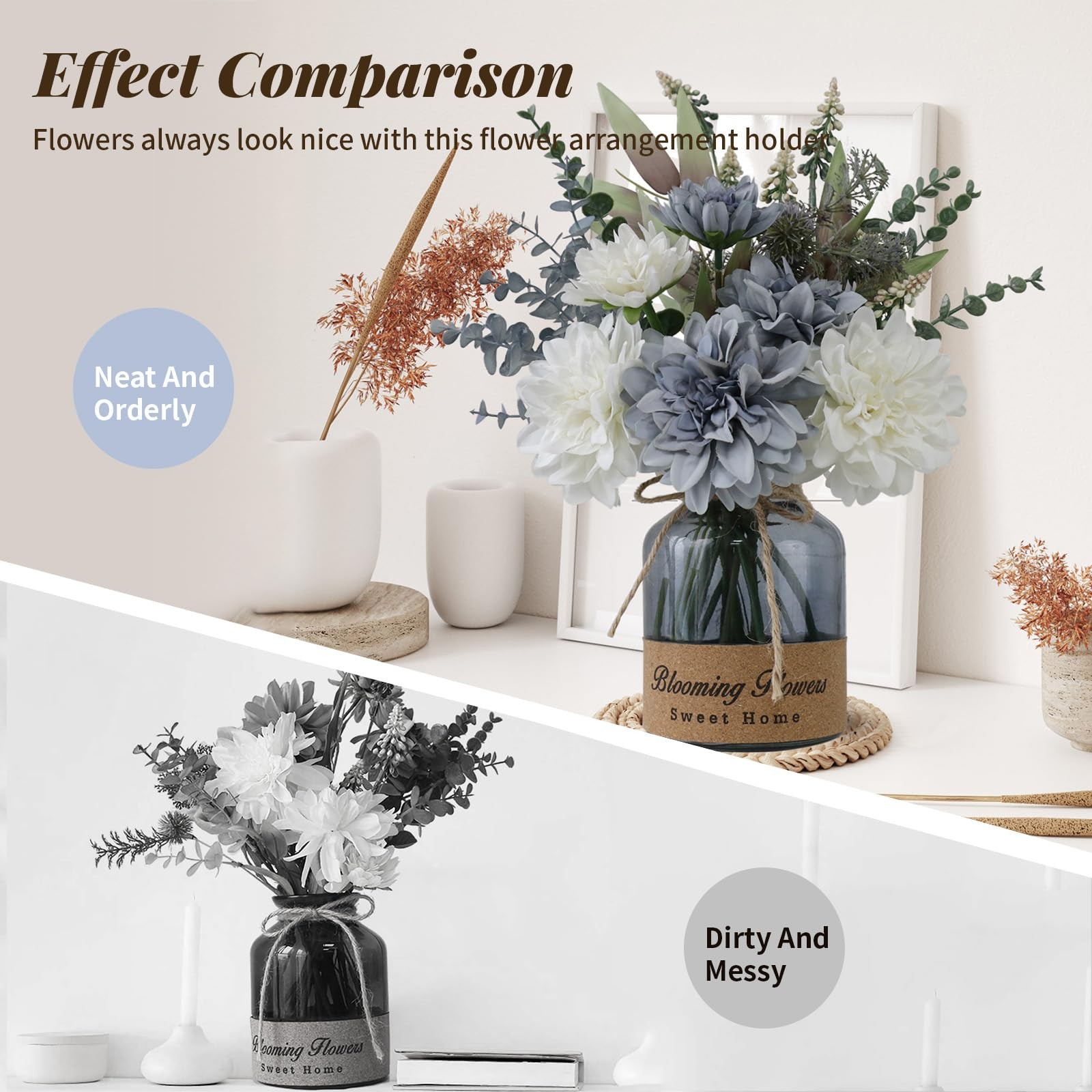 Silk Artificial Flowers in Vase, Fake Plant Arrangement, Centerpiece, Home Decor