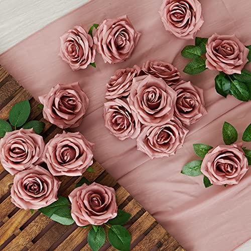 NEVISI Dusty Rose Artificial Flowers Fake Roses Silk Roses 16Pcs Real Looking