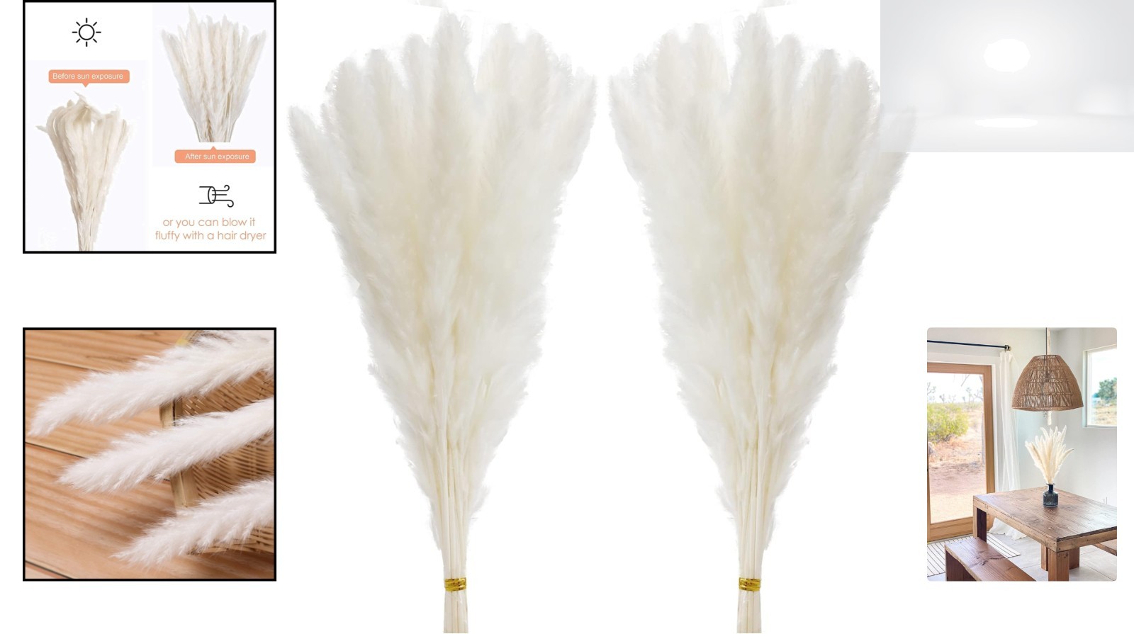 Pampas Grass 60pcs White Dried Stems 17in Natural Decor Vase Arrangement Home