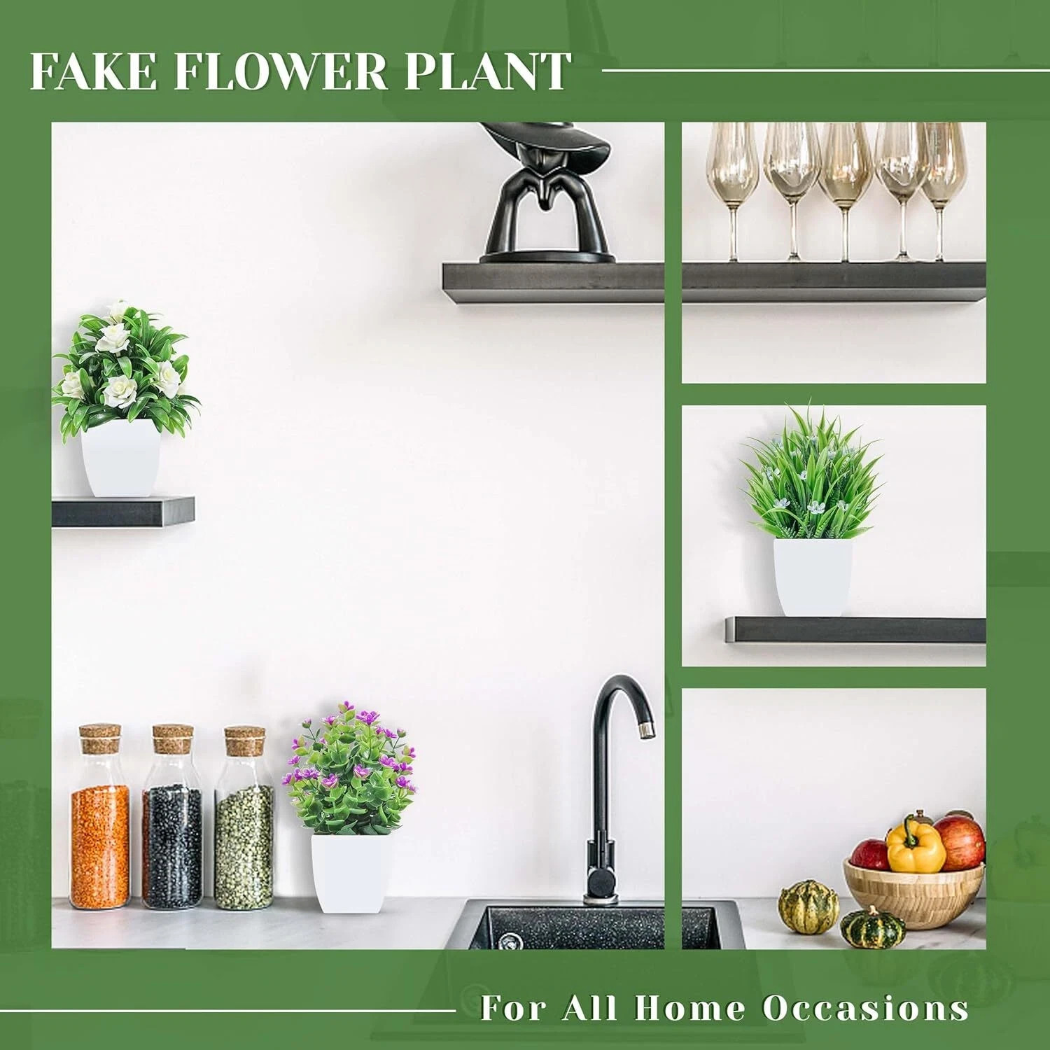 Der Rose 4 Pack Fake Plants Small Artificial Potted Faux with White