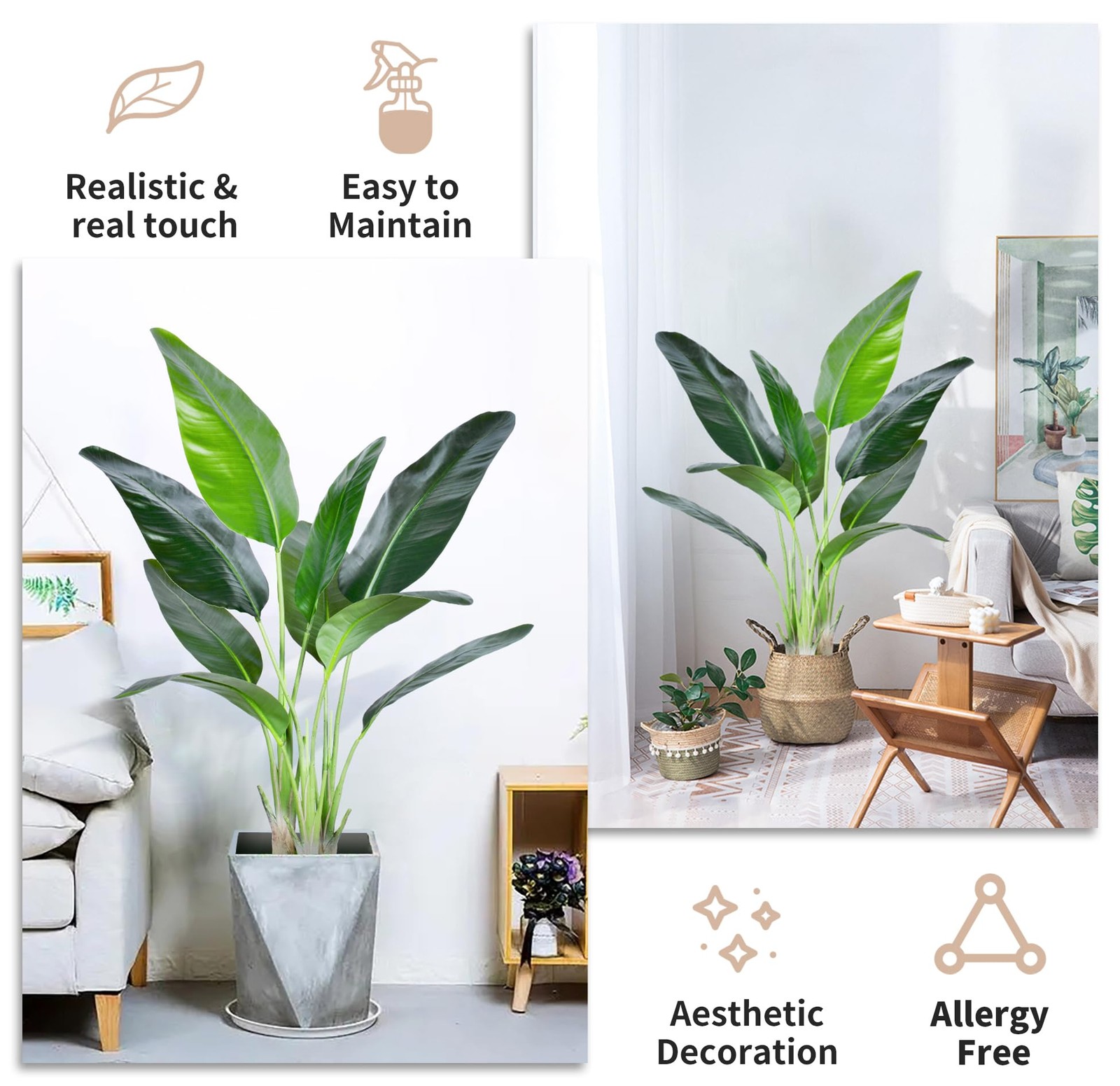 2Packs 4FT Artificial Bird of Paradise Plant,Faux Palm Tree Potted Plant with…