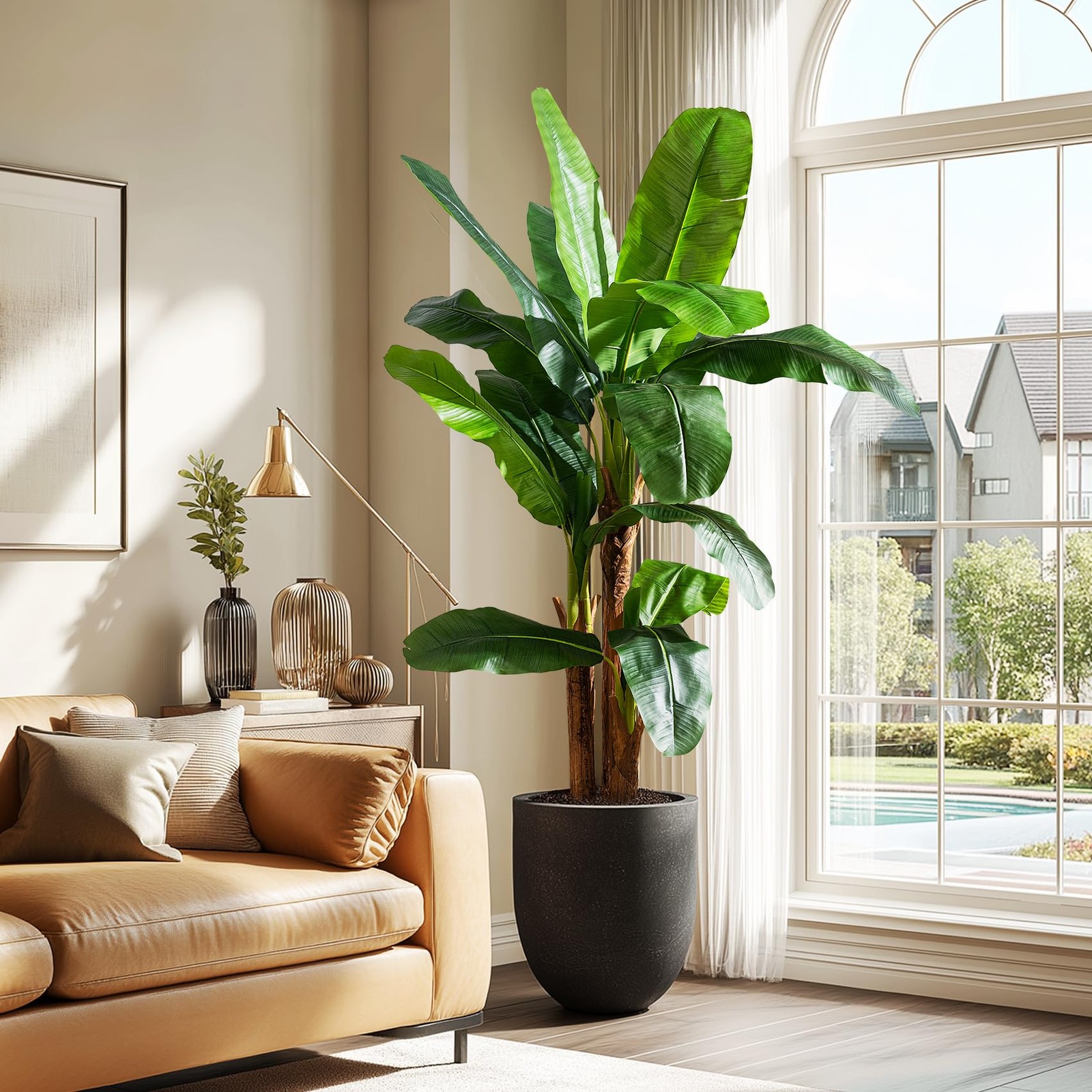 Artificial Banana Tree 6ft, Faux Tropical Palm Tree Plant with Realistic Leav…