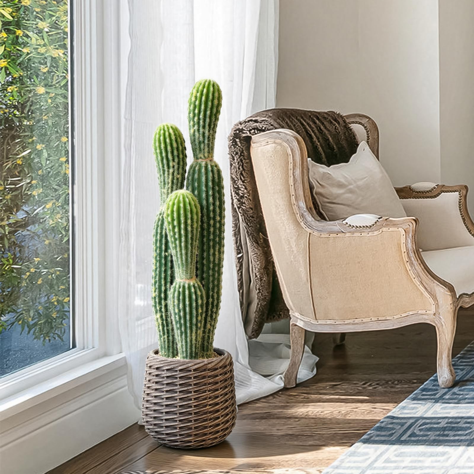 2.5ft Artificial Cactus Plants Outdoor, Tall Fake Cacti Plant in Brown Pot, F…