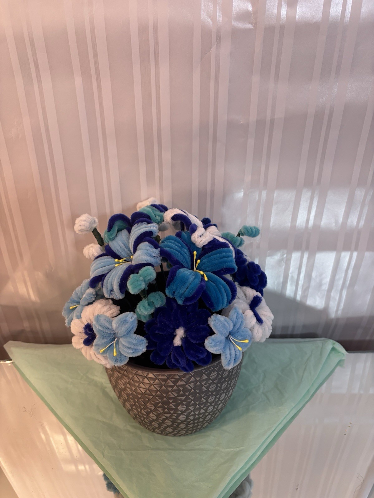 Artificial Mixed Floral Centerpiece in Decorative Pot, Blue/White/Green