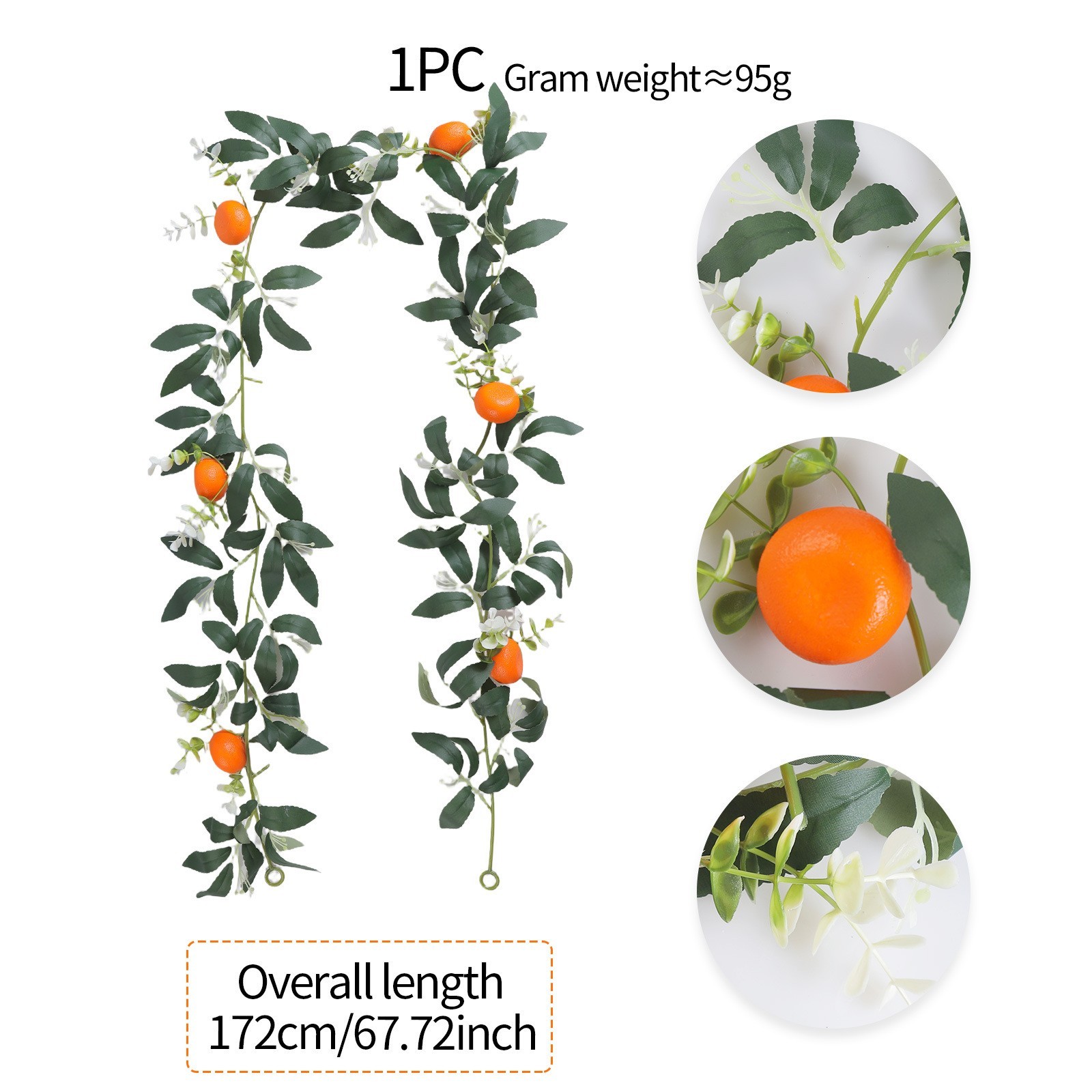 67.7 Inch Decor Garland Orange Fruits White Flowers Green Leaves Indoor Use