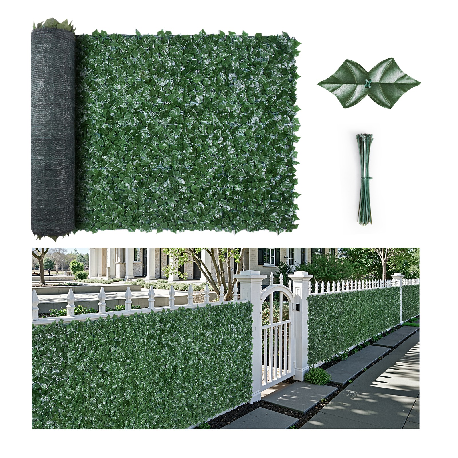 VEVOR 59″x158″ Artificial Faux Ivy Leaf Fence Screen with Mesh Cloth Backing