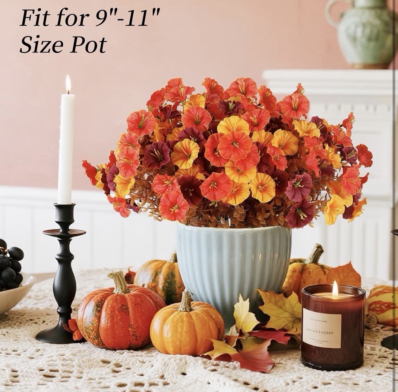 Artificial Petunia Flower Bouquet Red Yellow Orange 14.2in Fall Autumn Decor