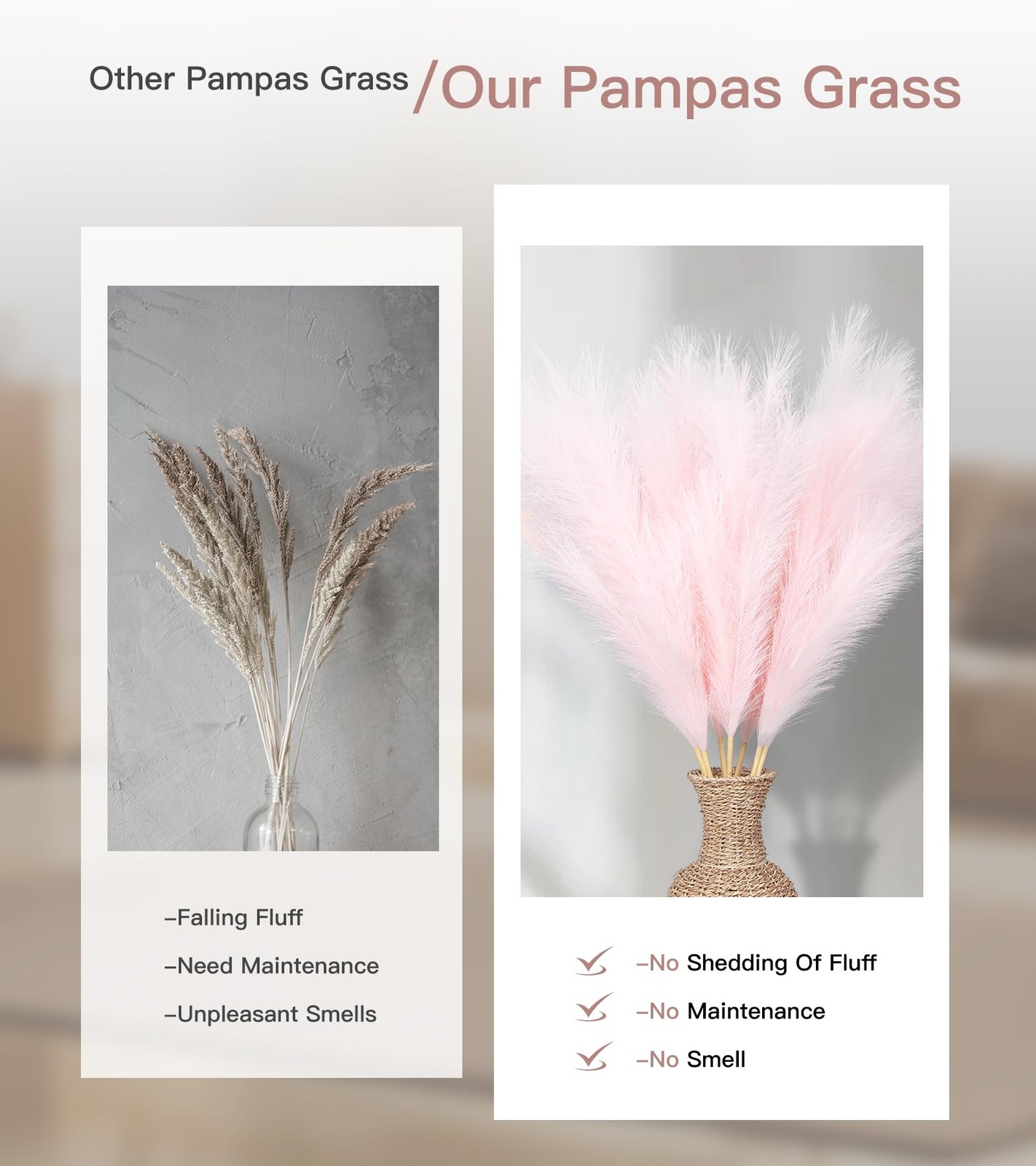 9 Pcs 45″ Tall Pampas Grass Pink Decor, Long Stem Artificial Flower Floor Vas…