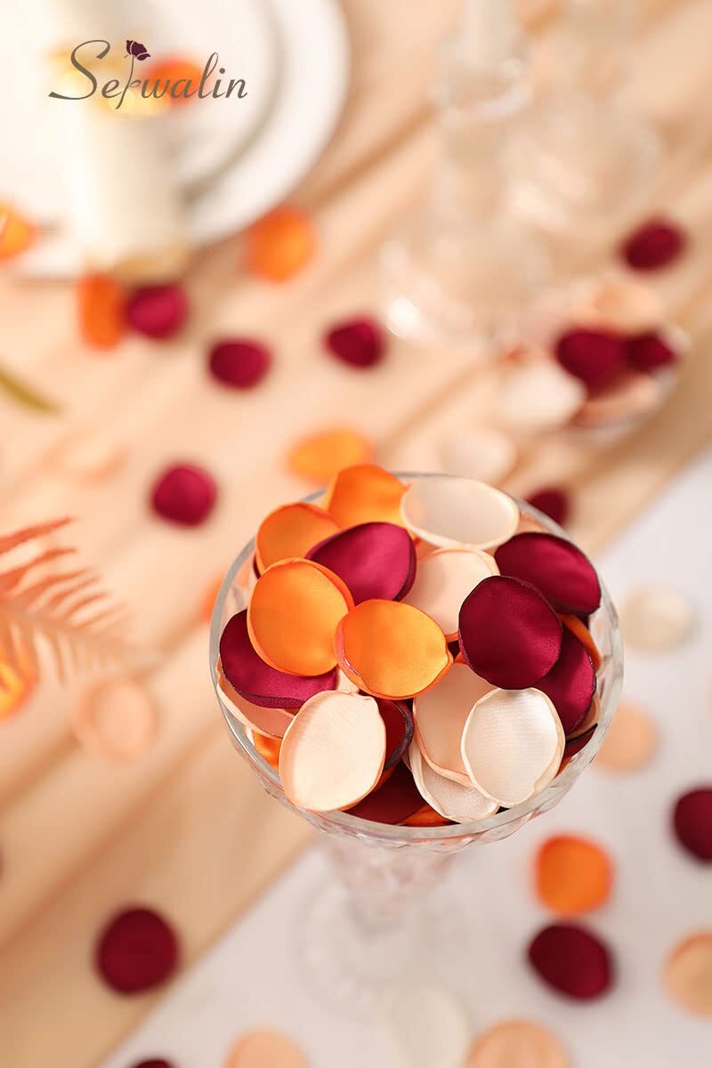 500PCS 4 Color Mix Silk Rose Petals Burgundy Gold White Orange Wedding Aisle