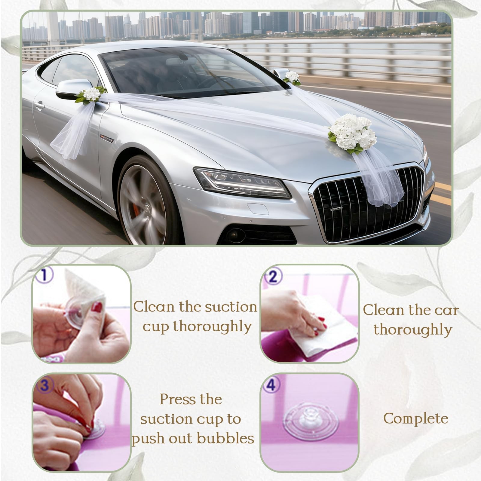 White Satin Ribbon Artificial Flower Wedding Car Bridal Decoration Ornament